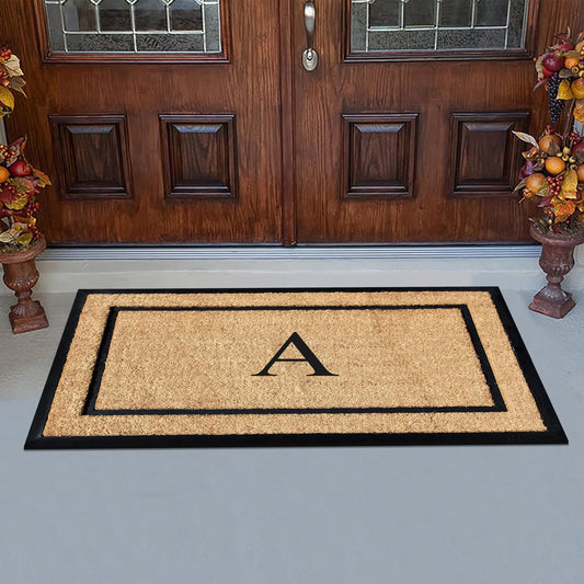 Personalized outdoor entry mat with non-slip rubber backing