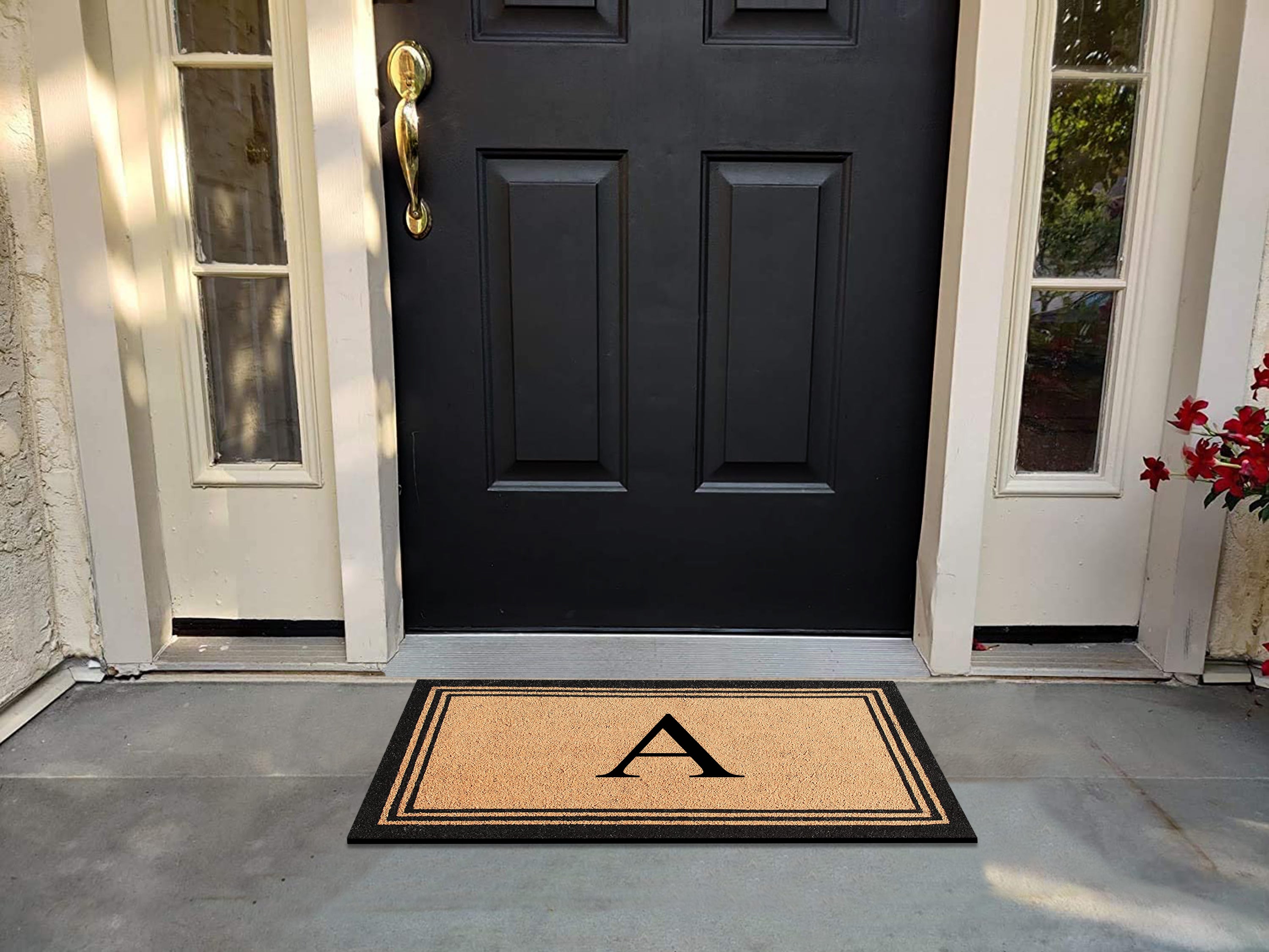 A1HC Natural Coir and PVC Backing Classic Border Monogrammed Door Mat, Anti-Shed Entry Doormat