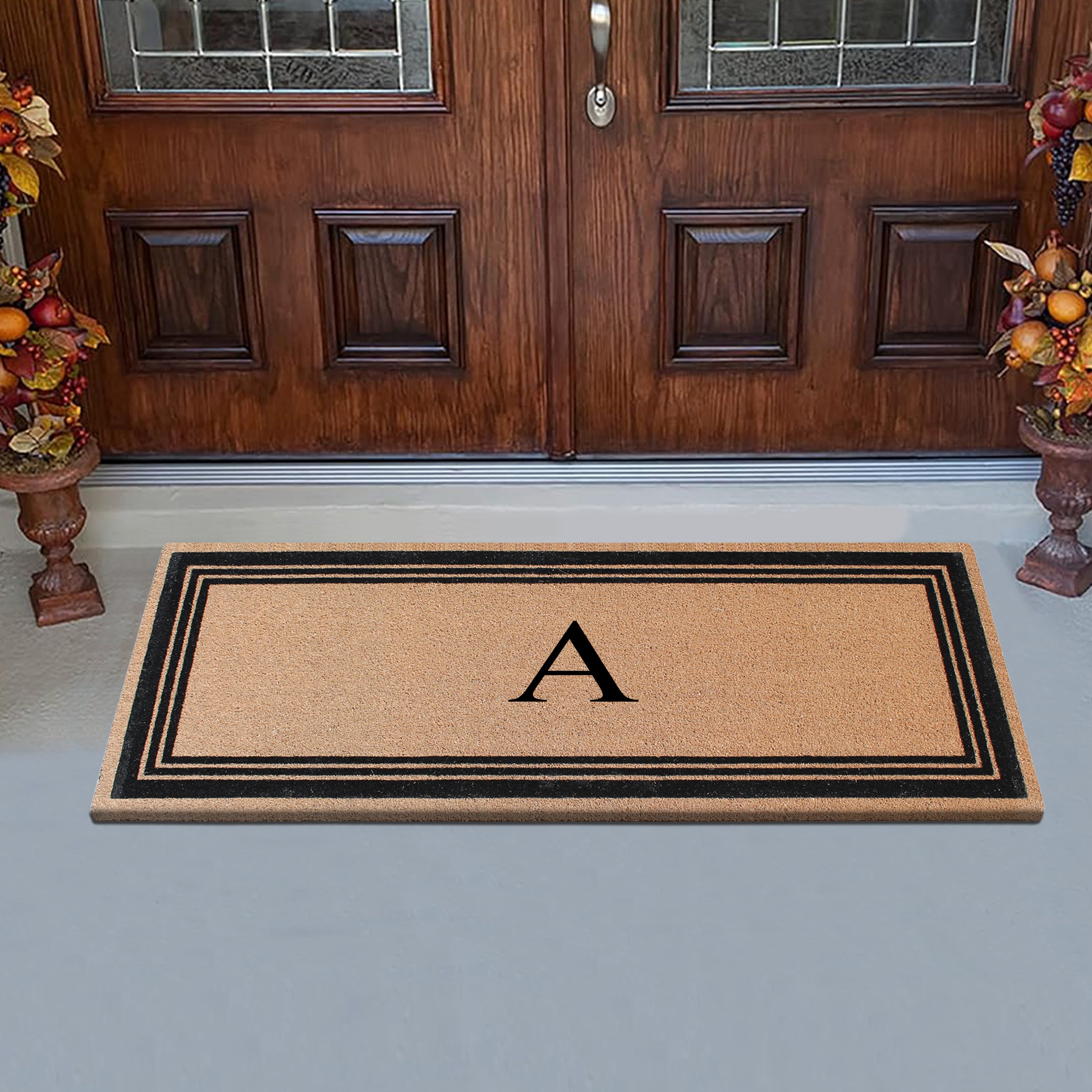 A1HC Personalized Monogrammed Coir Doormat – Classic Border Coco Fiber Outdoor Front Door Mat