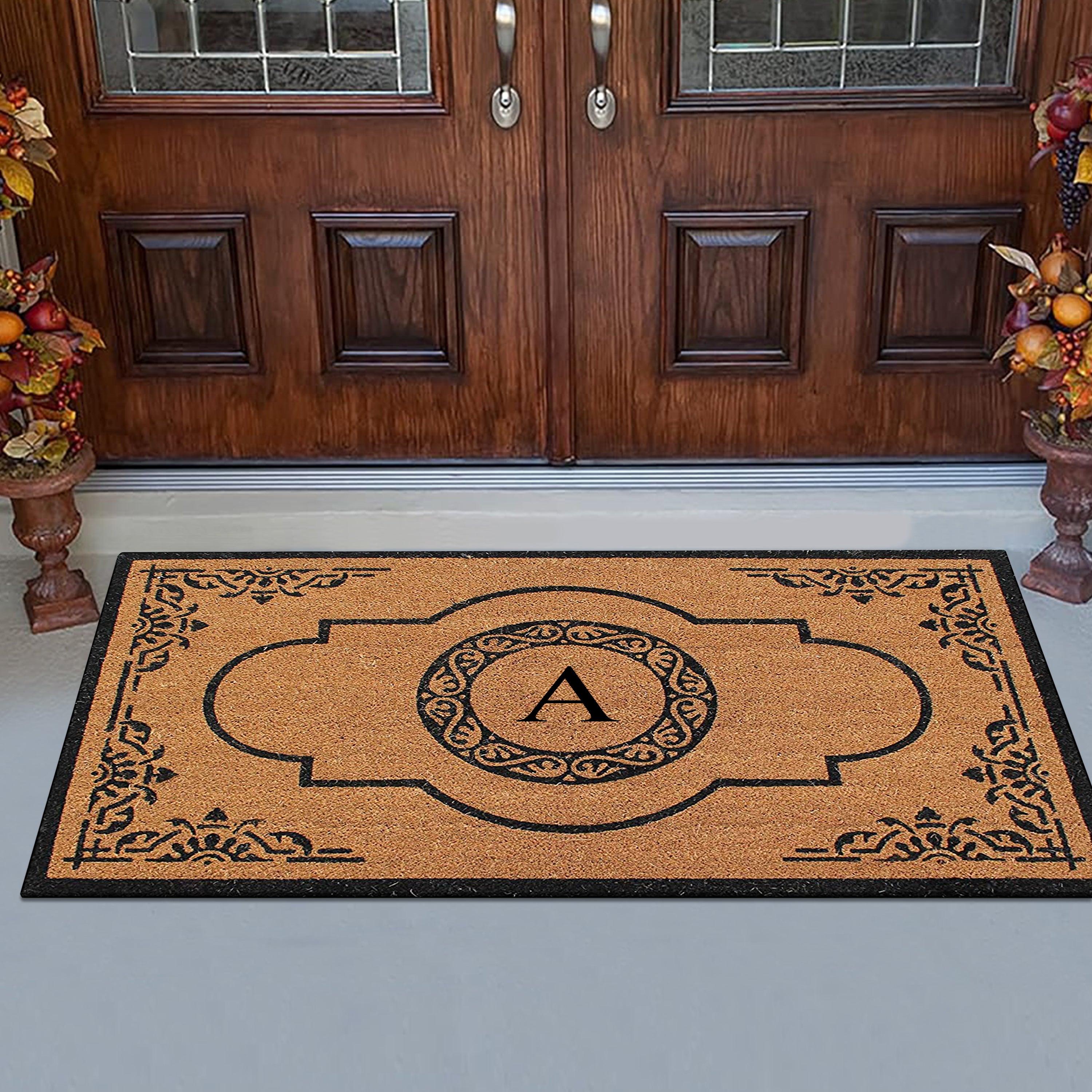 A1HC Personalized Monogram Coir Door Mat – Front Door Mat with Decorative Frame Design, PVC Backing Outdoor Entryway Doormat