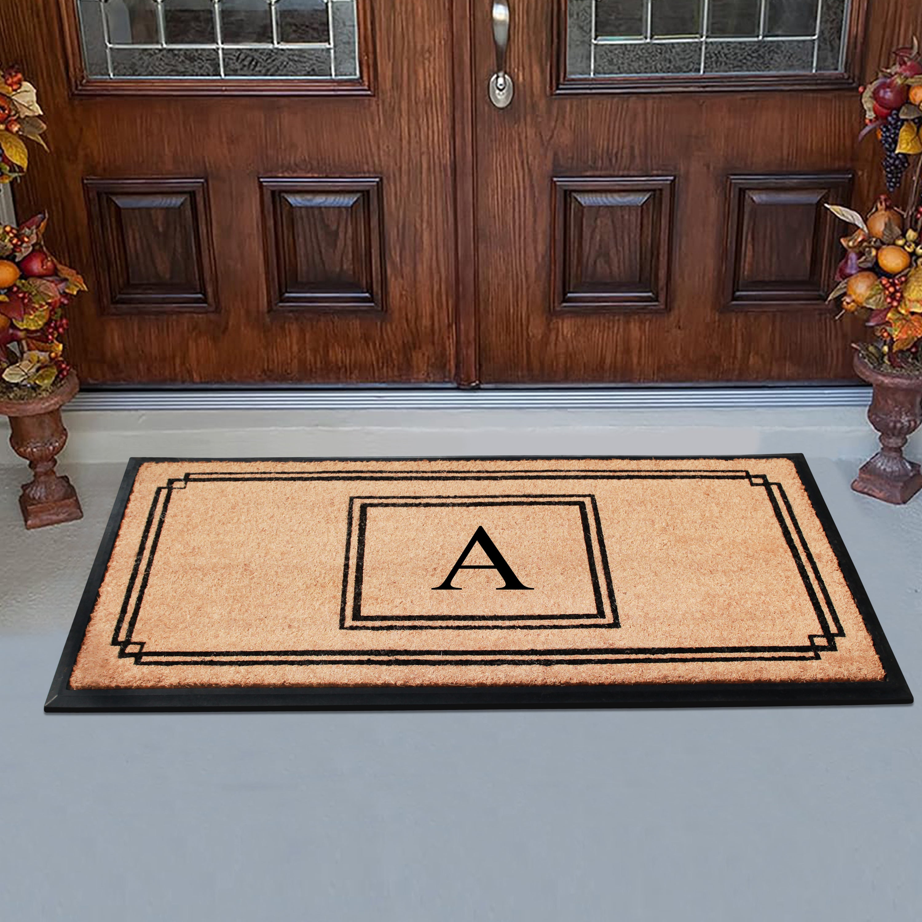 A1HC Personalized Monogram Coir Doormat 24" x 48" – Geometric Border Coco Fiber Outdoor Front Door Mat