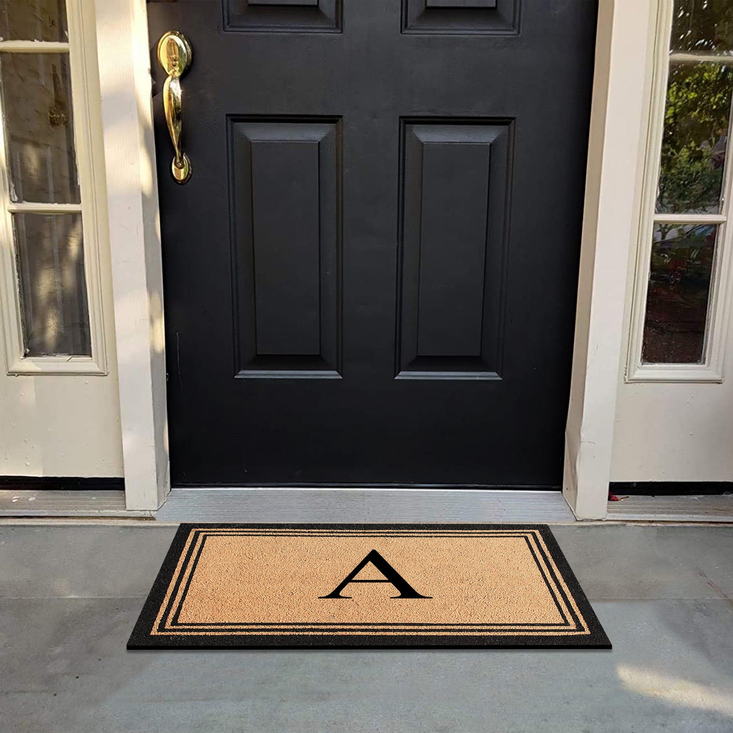 A1HC Personalized Monogram Coir Door Mat – Front Door Mat with Border Design, PVC Backing Outdoor Entryway Doormat