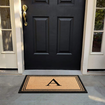 A1HC Personalized Monogram Coir Door Mat – Front Door Mat with Border Design, PVC Backing Outdoor Entryway Doormat