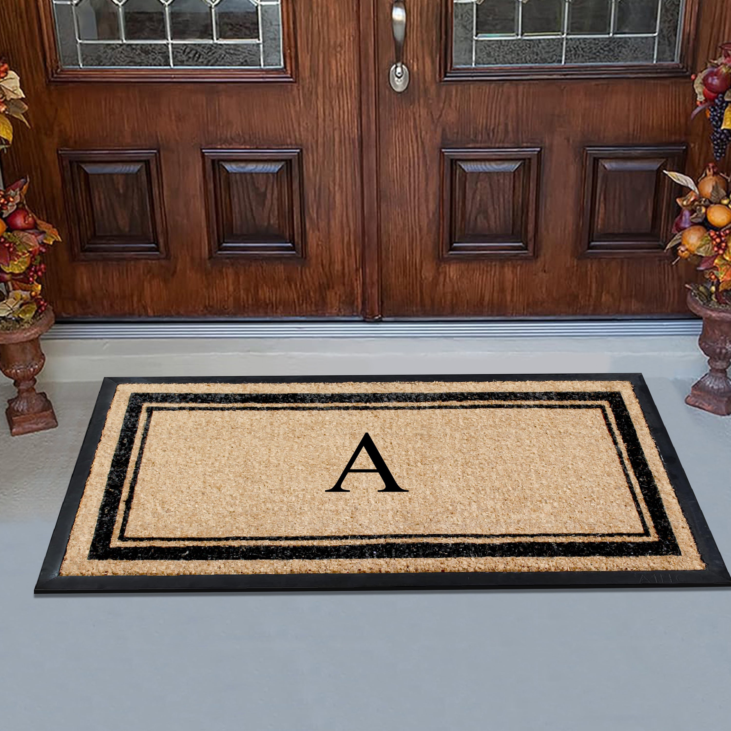 A1HC Luxury Monogrammed Natural Coir Doormat with Heavy-Duty Rubber Border