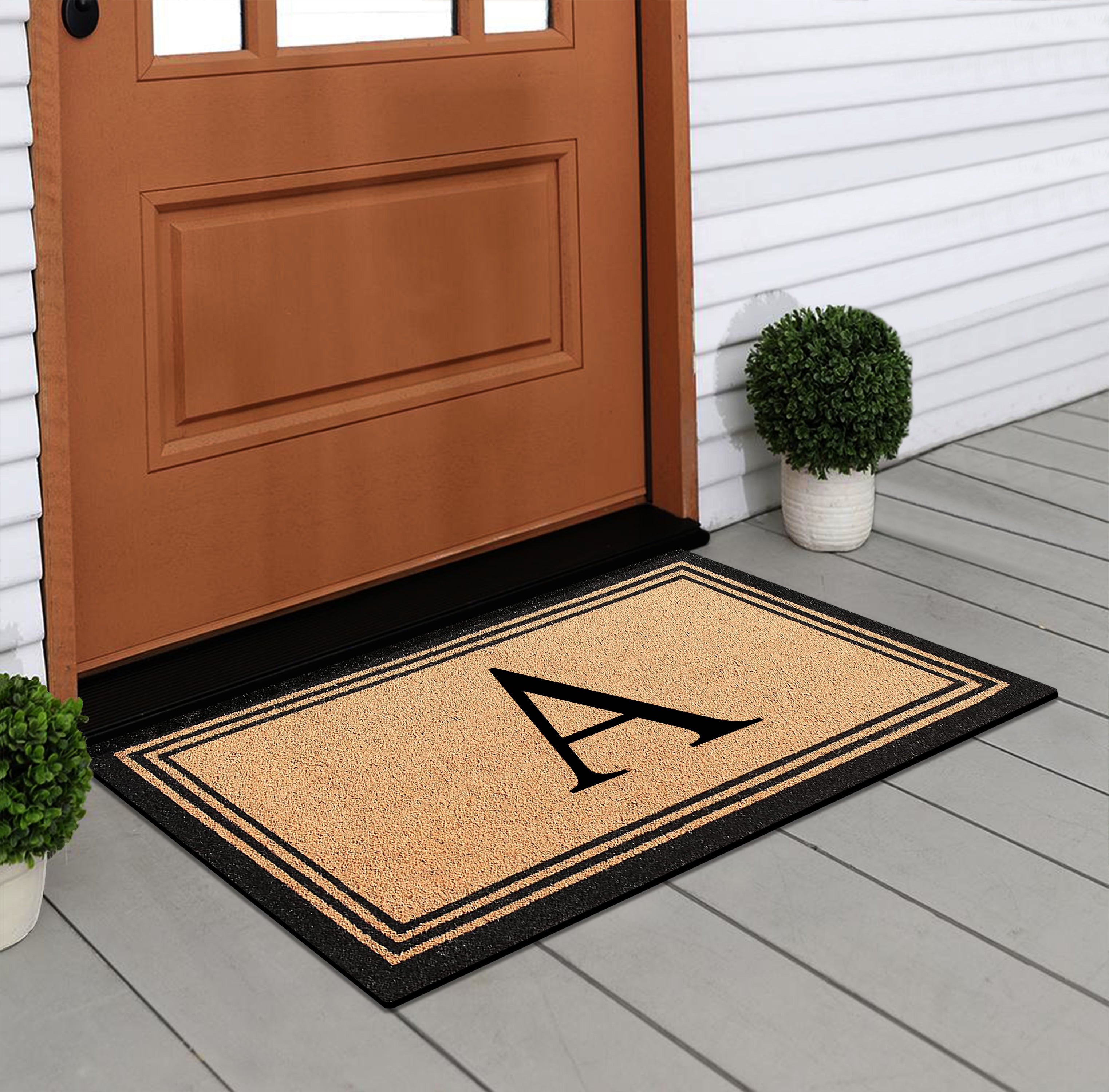 A1HC Natural Coir and PVC Backing Classic Border Monogrammed Door Mat, Anti-Shed Entry Doormat