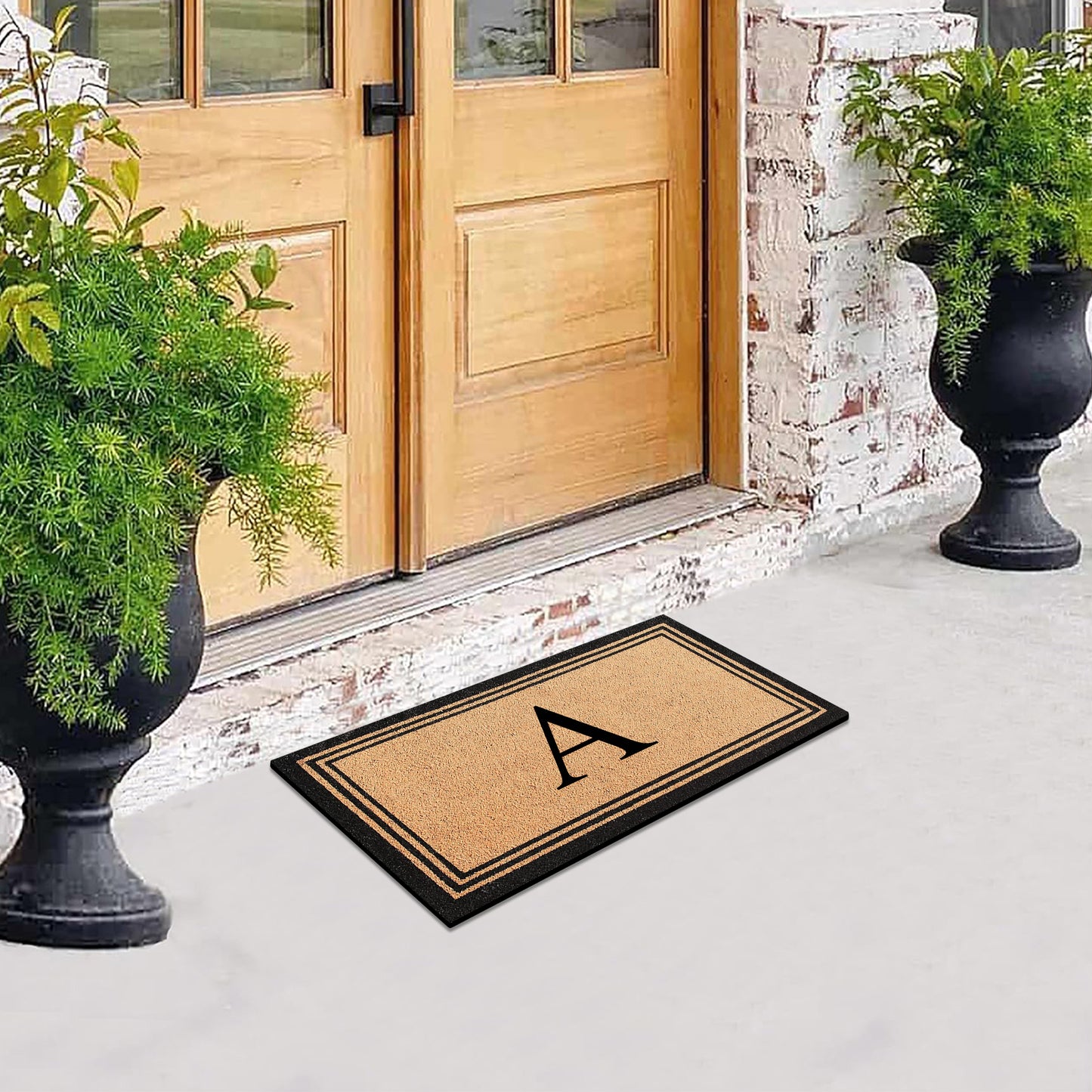 A1HC Personalized Monogram Coir Door Mat – Front Door Mat with Border Design, PVC Backing Outdoor Entryway Doormat