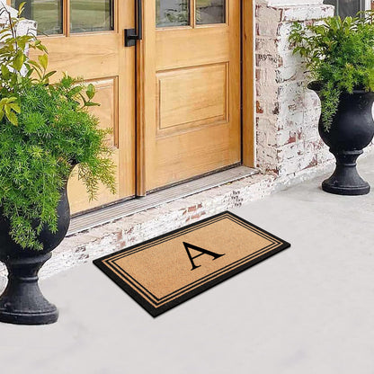 A1HC Personalized Monogram Coir Door Mat – Front Door Mat with Border Design, PVC Backing Outdoor Entryway Doormat