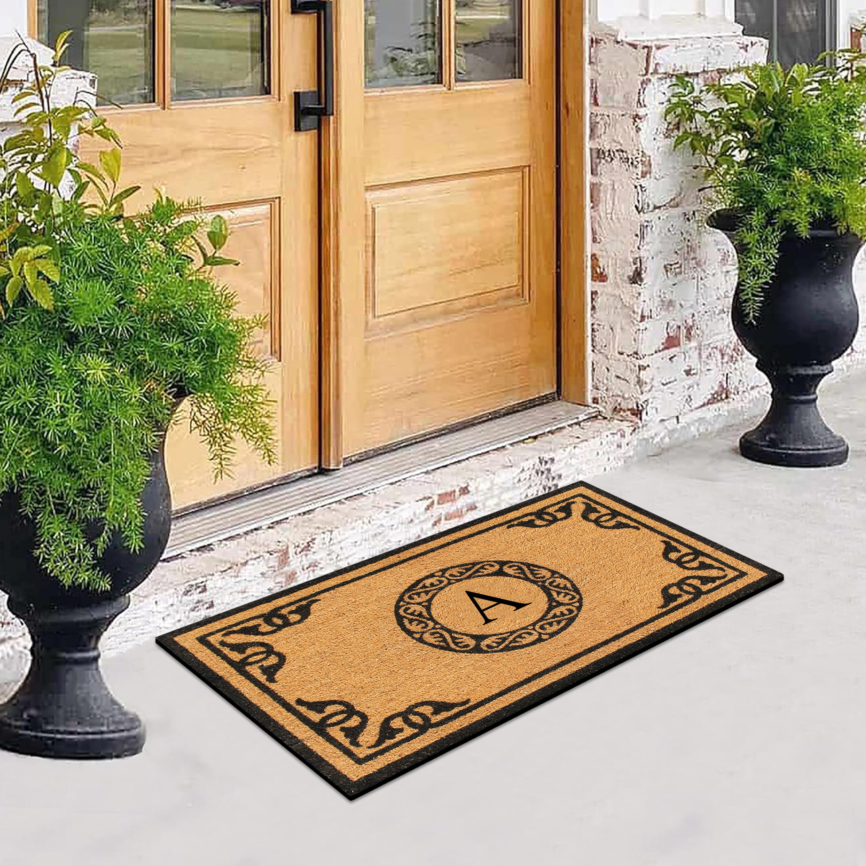 A1HC Personalized Monogram Coir Door Mat – Front Door Mat with Decorative Border, PVC Backing Outdoor Entryway Doormat