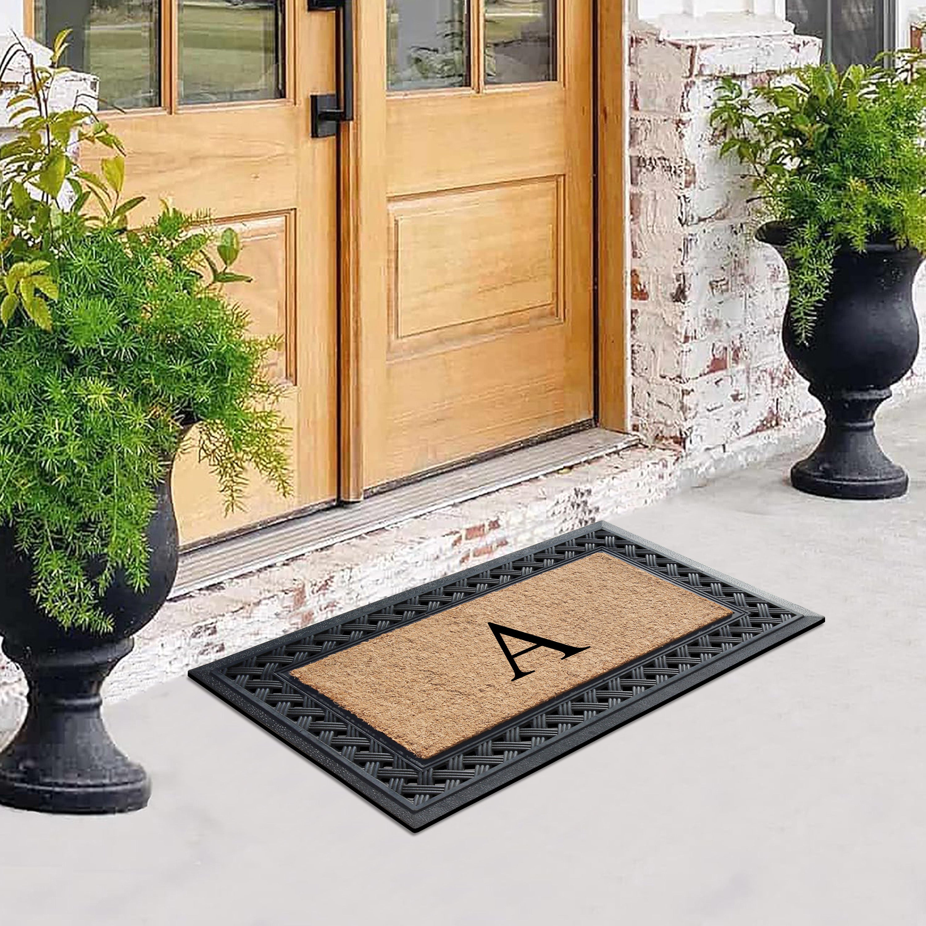 A1HC Personalized Monogram Coir Door Mat with Decorative Rubber Frame Outdoor Entry Mat 23" x 38"