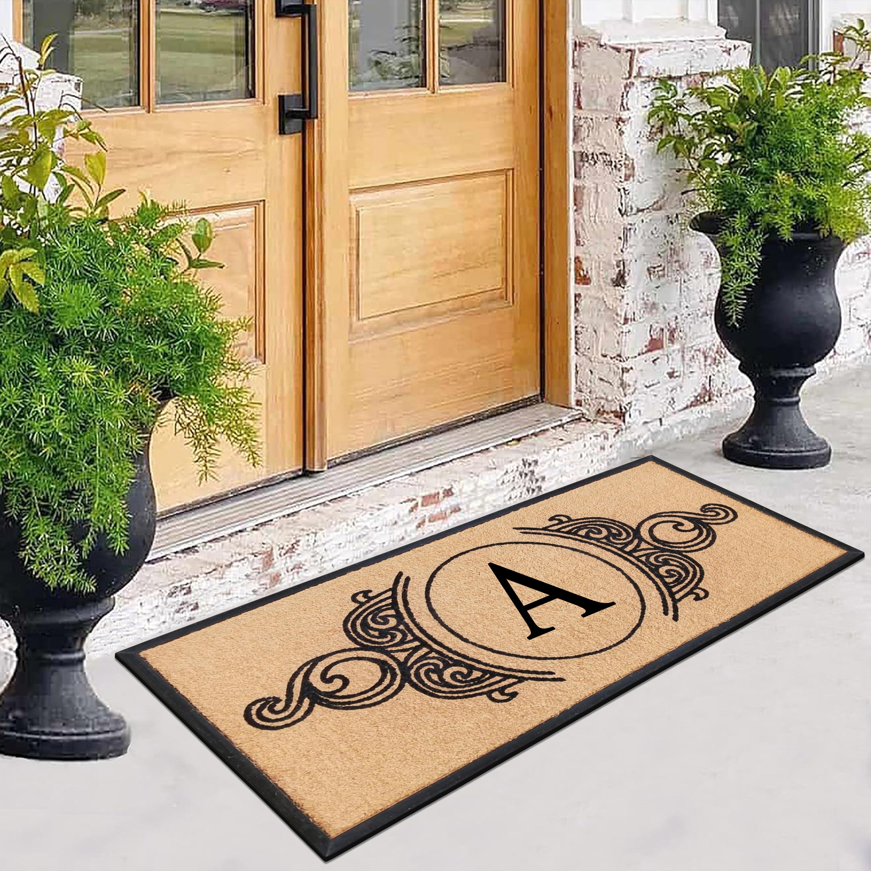 Rubber and coir doormat for outdoor entryway