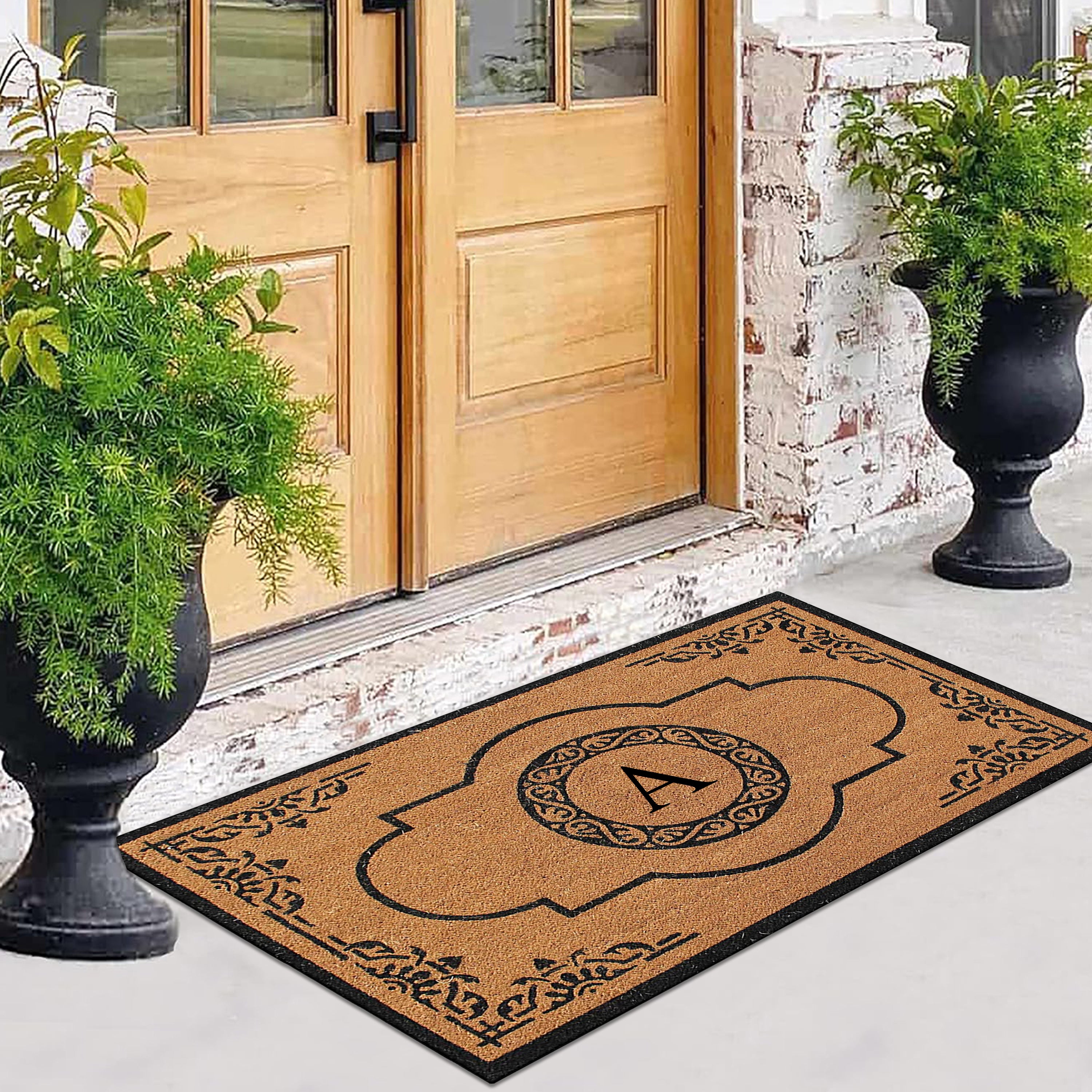 A1HC Personalized Monogram Coir Door Mat – Front Door Mat with Decorative Frame Design, PVC Backing Outdoor Entryway Doormat