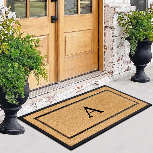 monogrammed outdoor door mat with border design