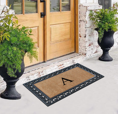 A1HC Natural Rubber & Coir 30x48, Monogrammed Doormat For Outdoor Entrance, Anti-Shed Treated Mat