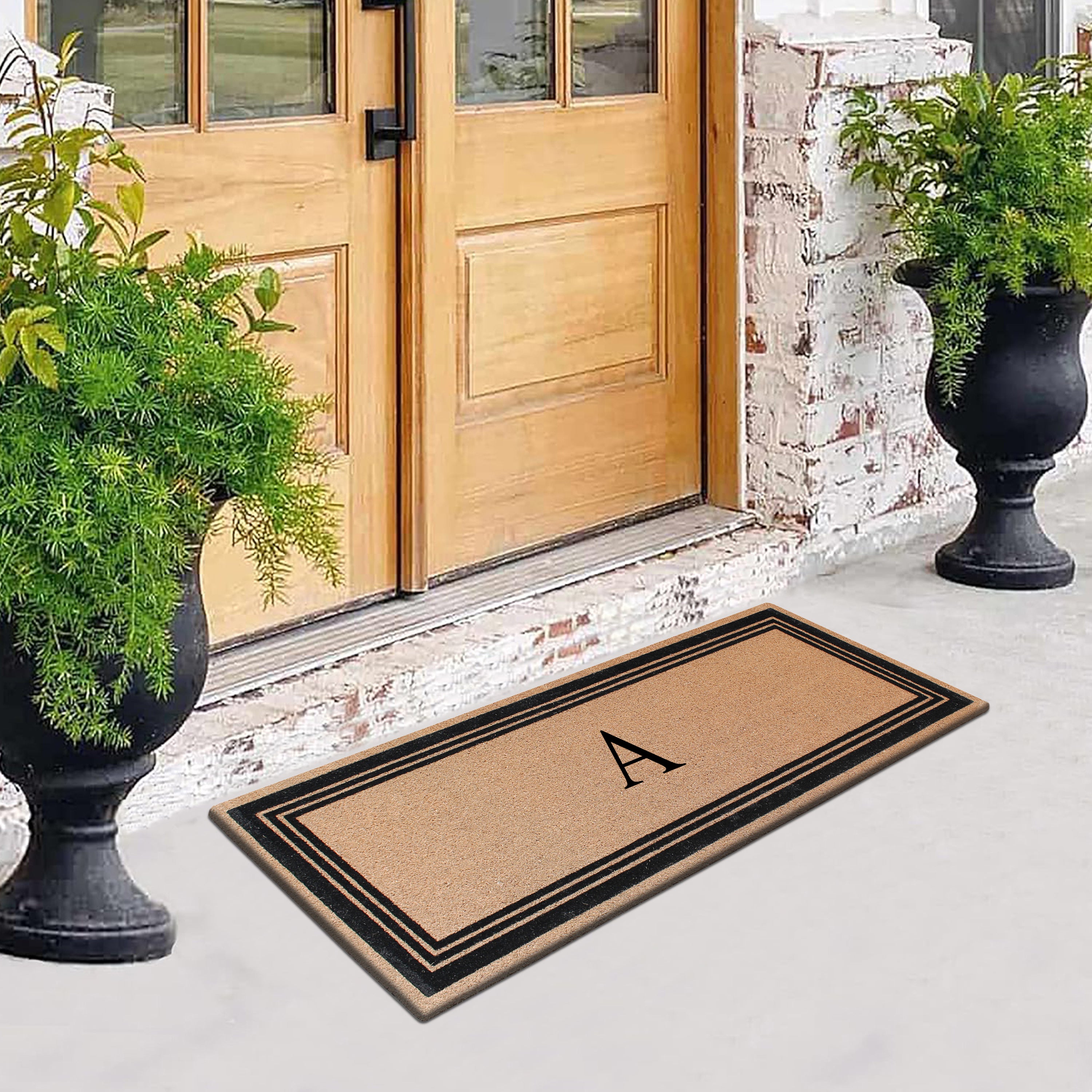 A1HC Personalized Monogrammed Coir Doormat – Classic Border Coco Fiber Outdoor Front Door Mat
