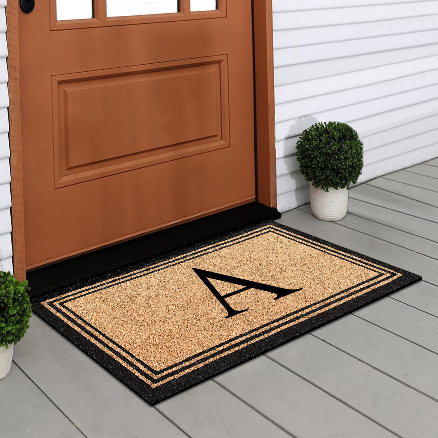 A1HC Personalized Monogram Coir Door Mat – Front Door Mat with Border Design, PVC Backing Outdoor Entryway Doormat