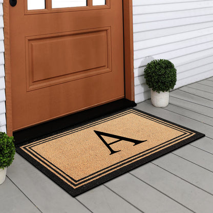 A1HC Personalized Monogram Coir Door Mat – Front Door Mat with Border Design, PVC Backing Outdoor Entryway Doormat