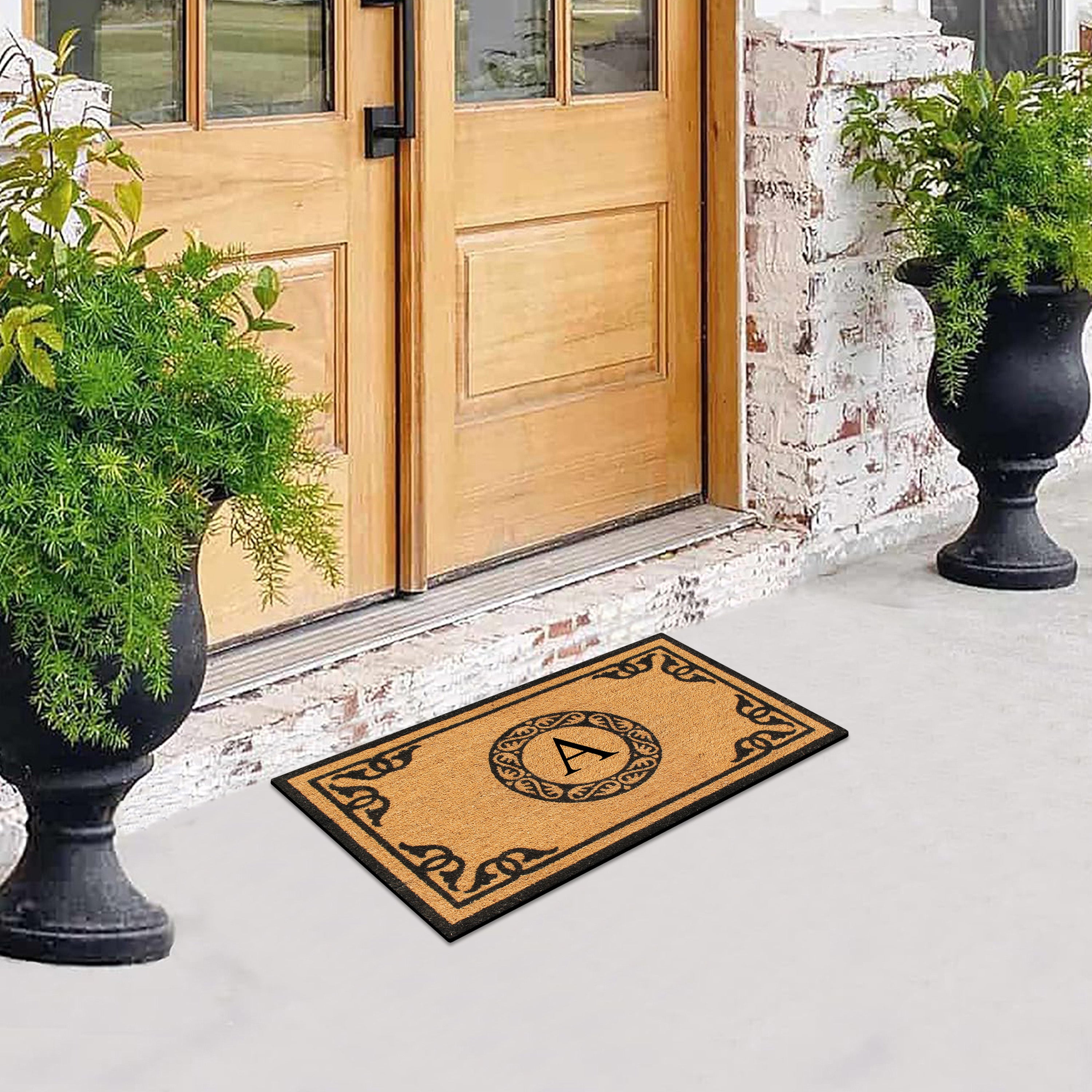 A1HC Personalized Monogram Coir Door Mat – Front Door Mat with Decorative Border, PVC Backing Outdoor Entryway Doormat