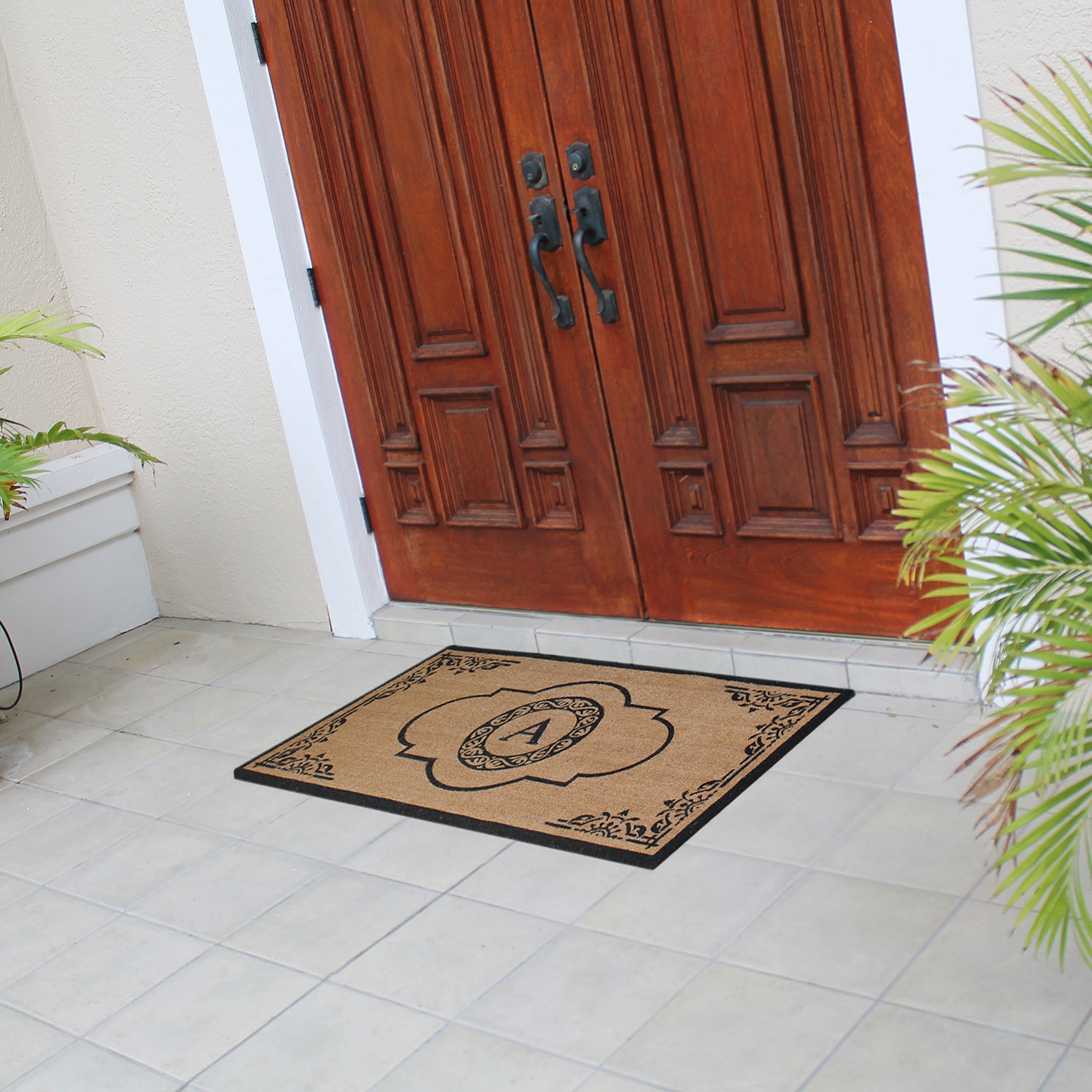 A1HC Personalized Monogram Coir Door Mat – Front Door Mat with Decorative Frame Design, PVC Backing Outdoor Entryway Doormat