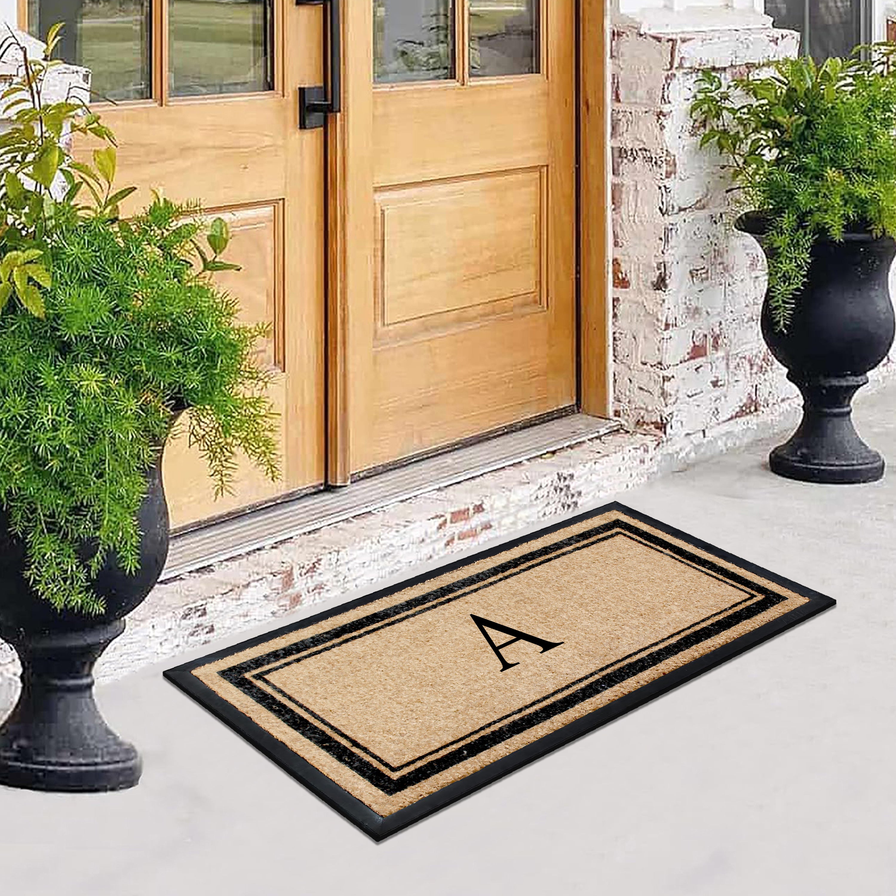 A1HC Luxury Monogrammed Natural Coir Doormat with Heavy-Duty Rubber Border