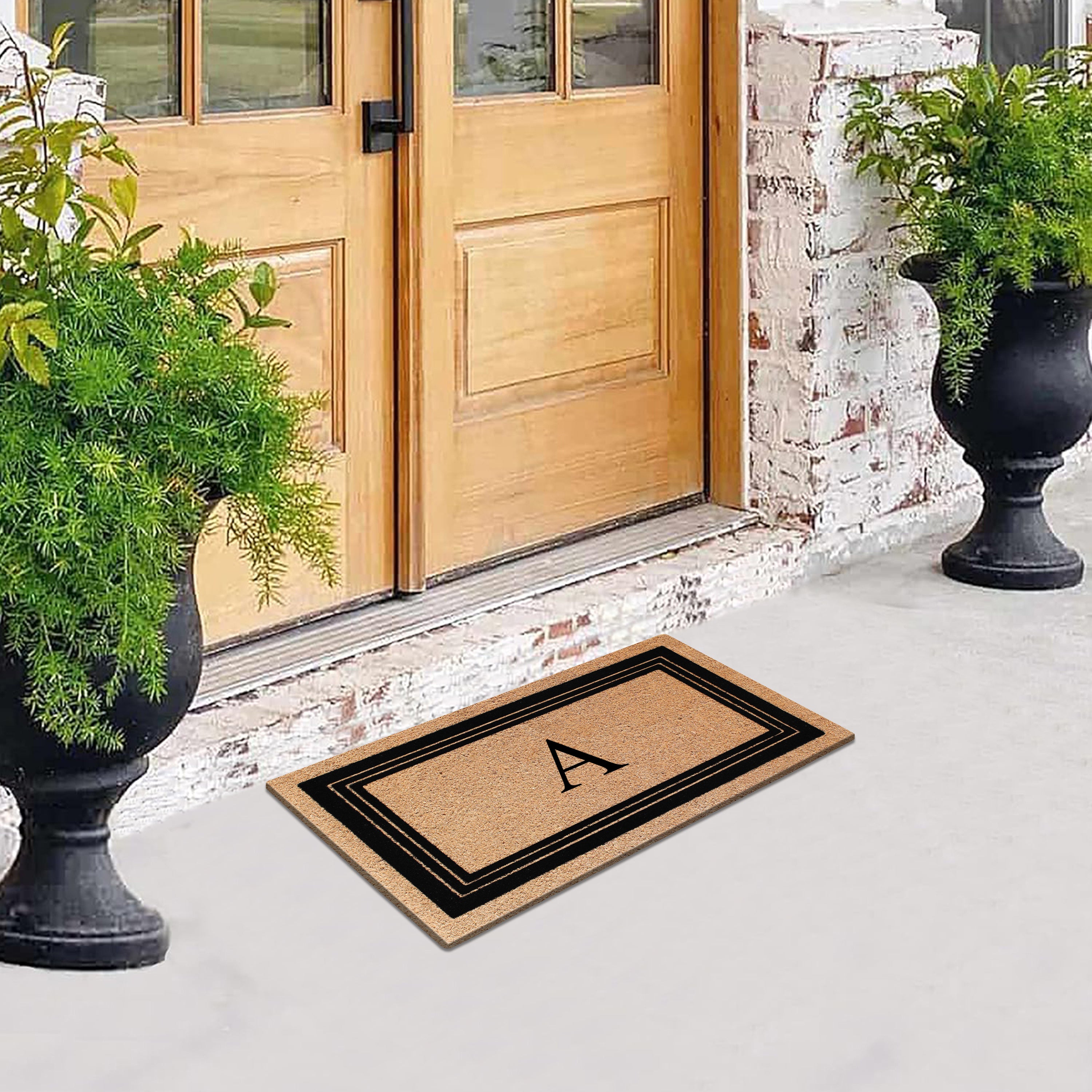 A1HC Personalized Monogrammed Coir Doormat 24" x 39" – Classic Border Coco Fiber Outdoor Front Door Mat