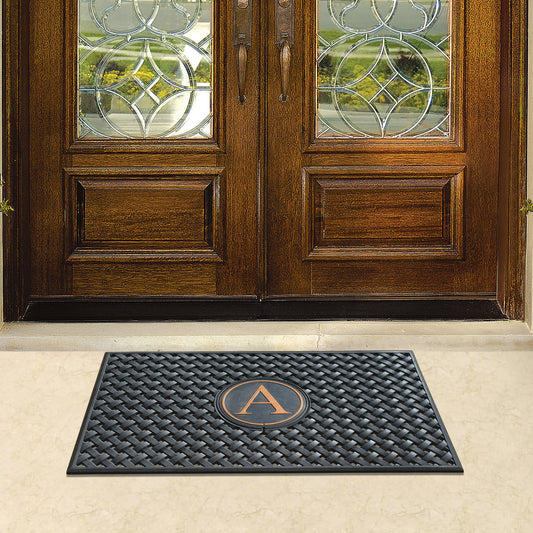 outdoor personalized rubber doormat with monogram design