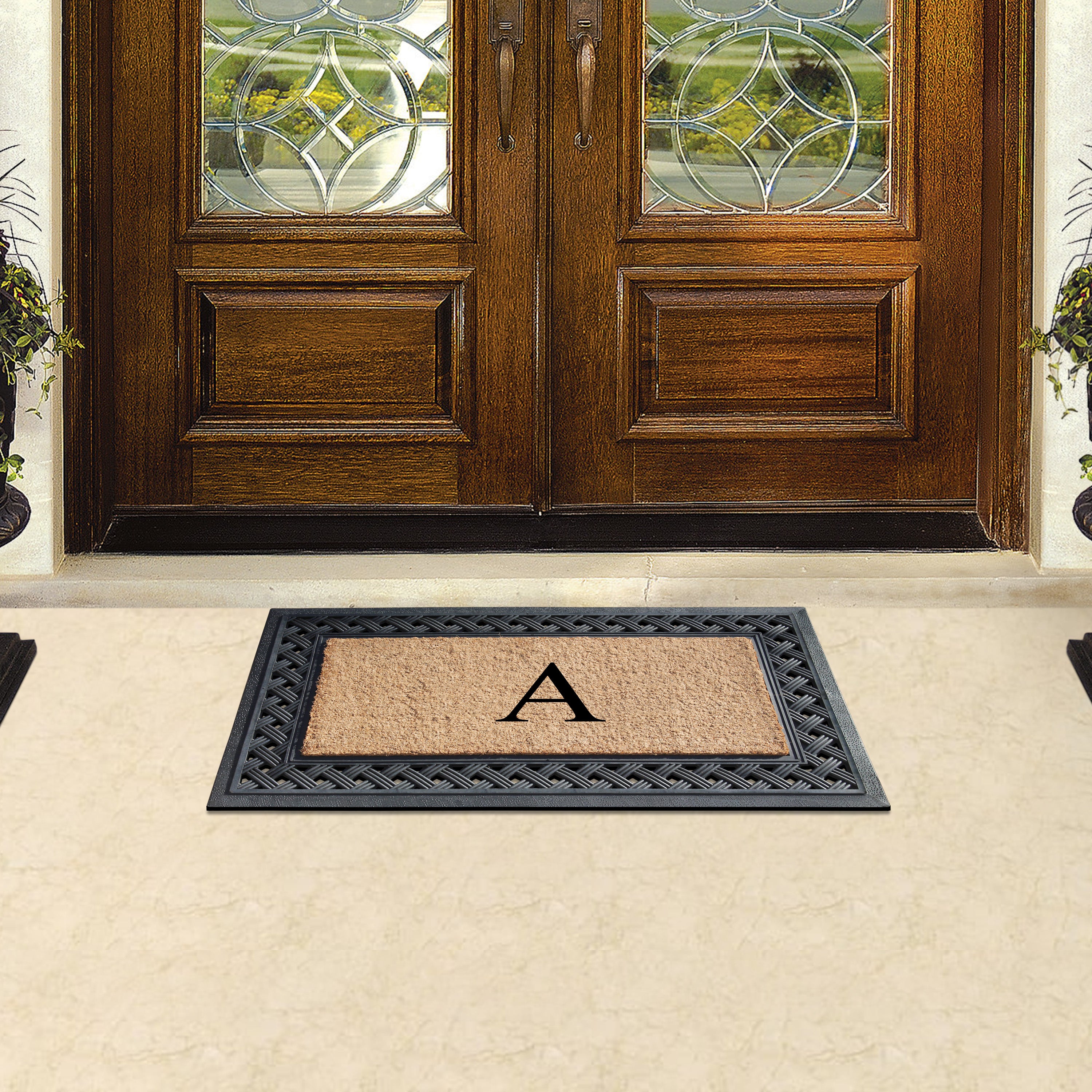 A1HC Personalized Monogram Coir Door Mat with Decorative Rubber Frame Outdoor Entry Mat 23" x 38"