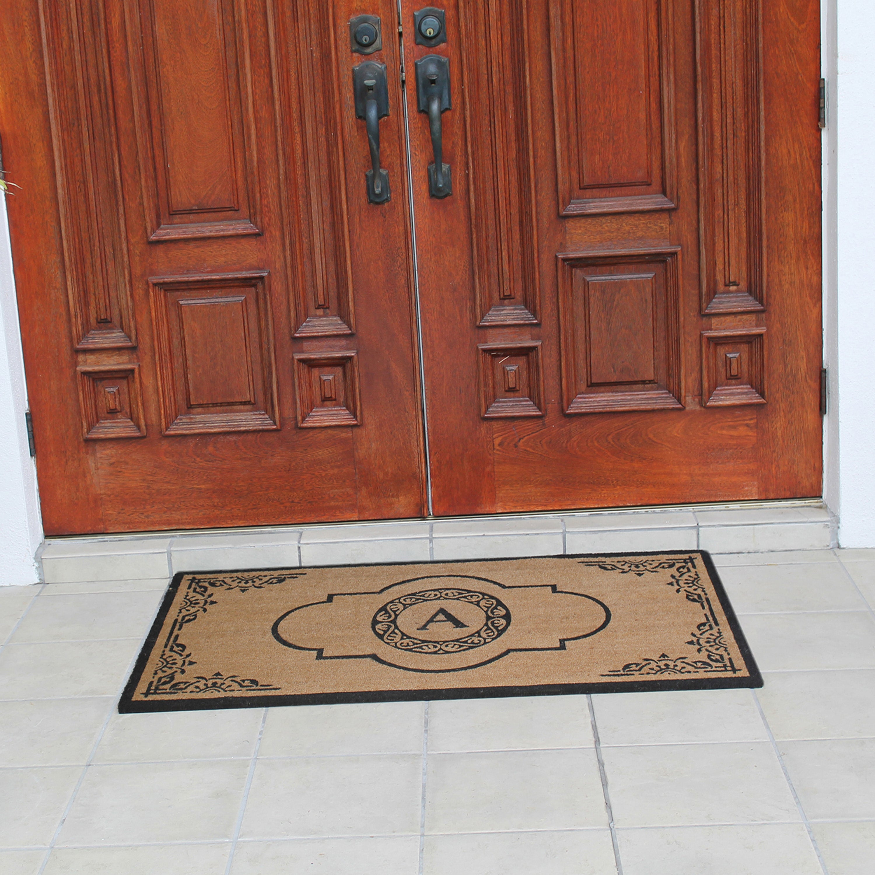 A1HC Personalized Monogram Coir Door Mat – Front Door Mat with Decorative Frame Design, PVC Backing Outdoor Entryway Doormat