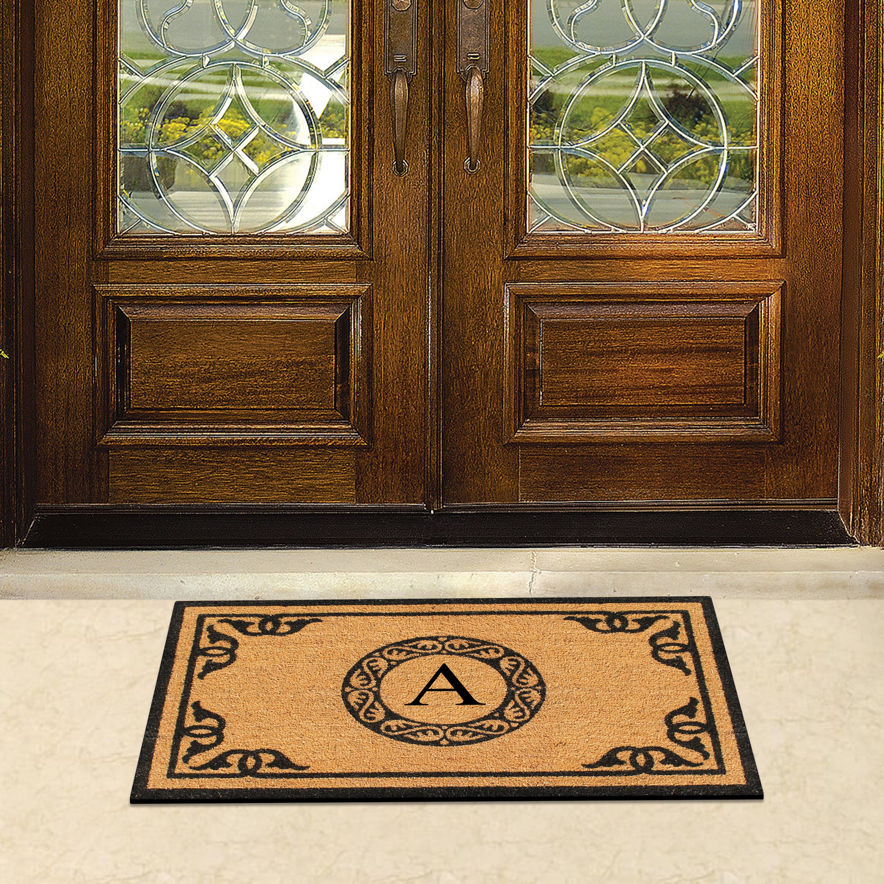 A1HC Personalized Monogram Coir Door Mat – Front Door Mat with Decorative Border, PVC Backing Outdoor Entryway Doormat