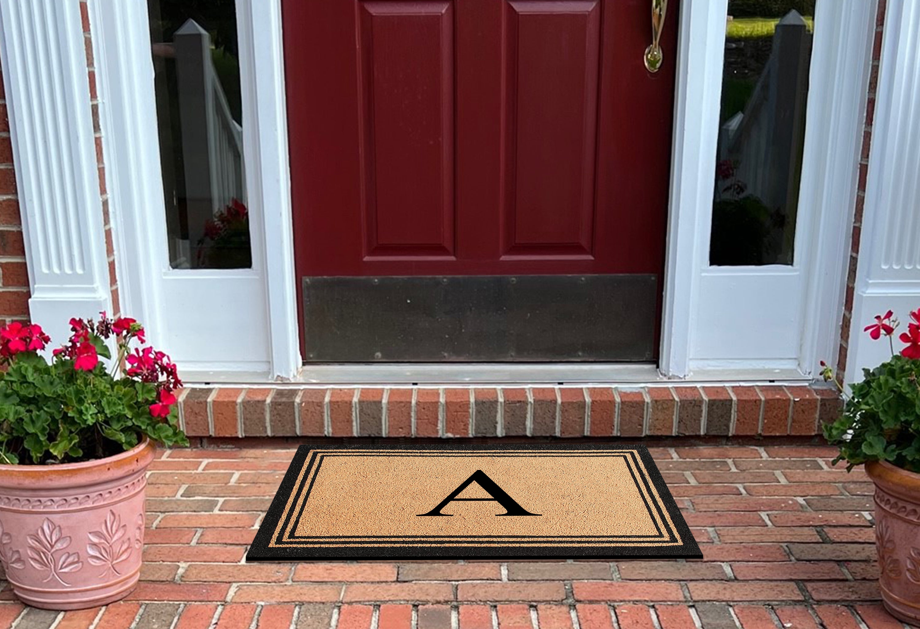 A1HC Natural Coir and PVC Backing Classic Border Monogrammed Door Mat, Anti-Shed Entry Doormat