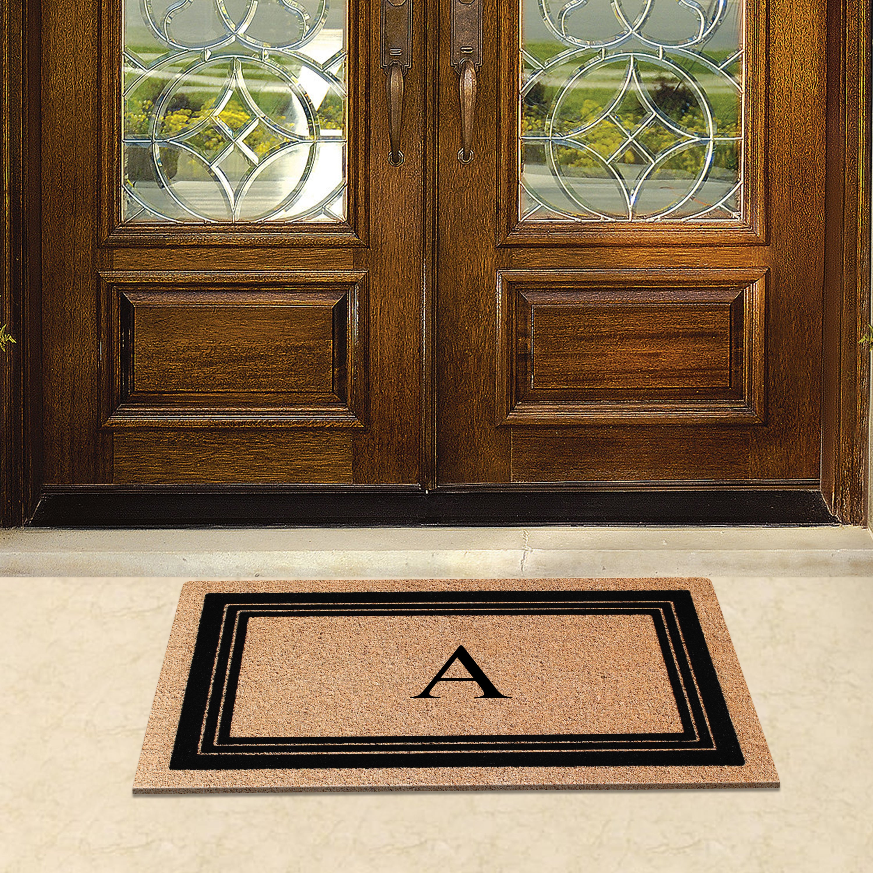 A1HC Personalized Monogrammed Coir Doormat 24" x 39" – Classic Border Coco Fiber Outdoor Front Door Mat