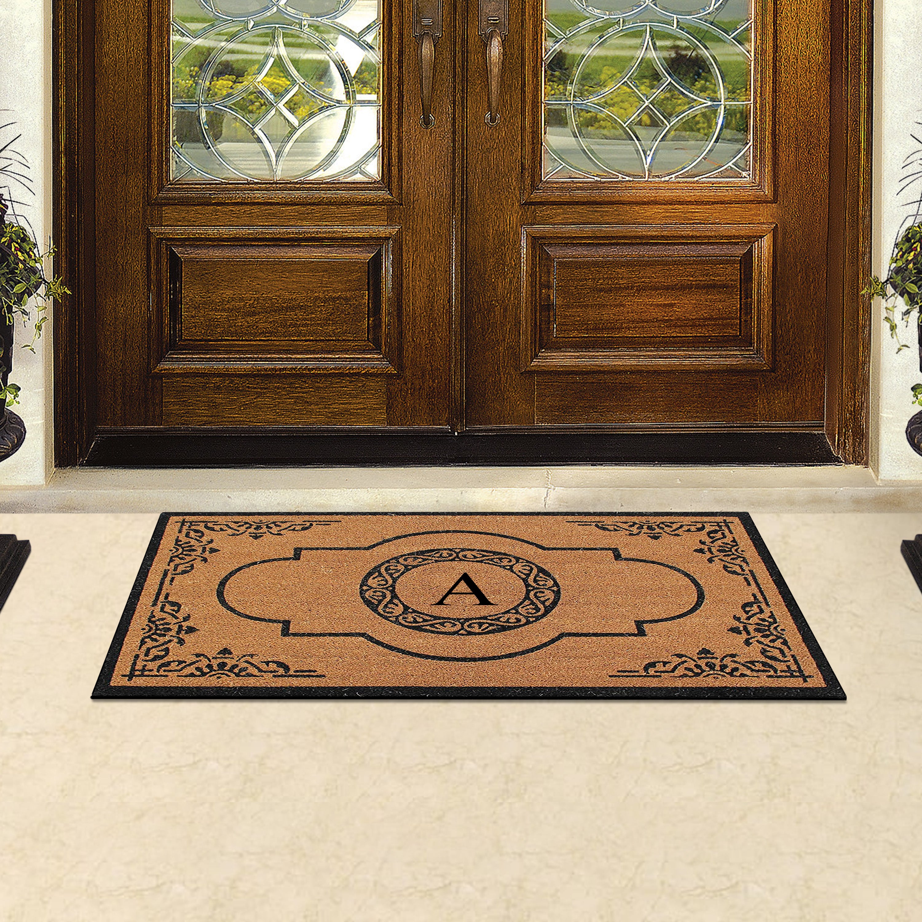 monogrammed custom coir doormat with ornamental border