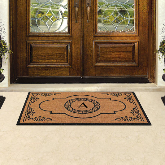 monogrammed custom coir doormat with ornamental border