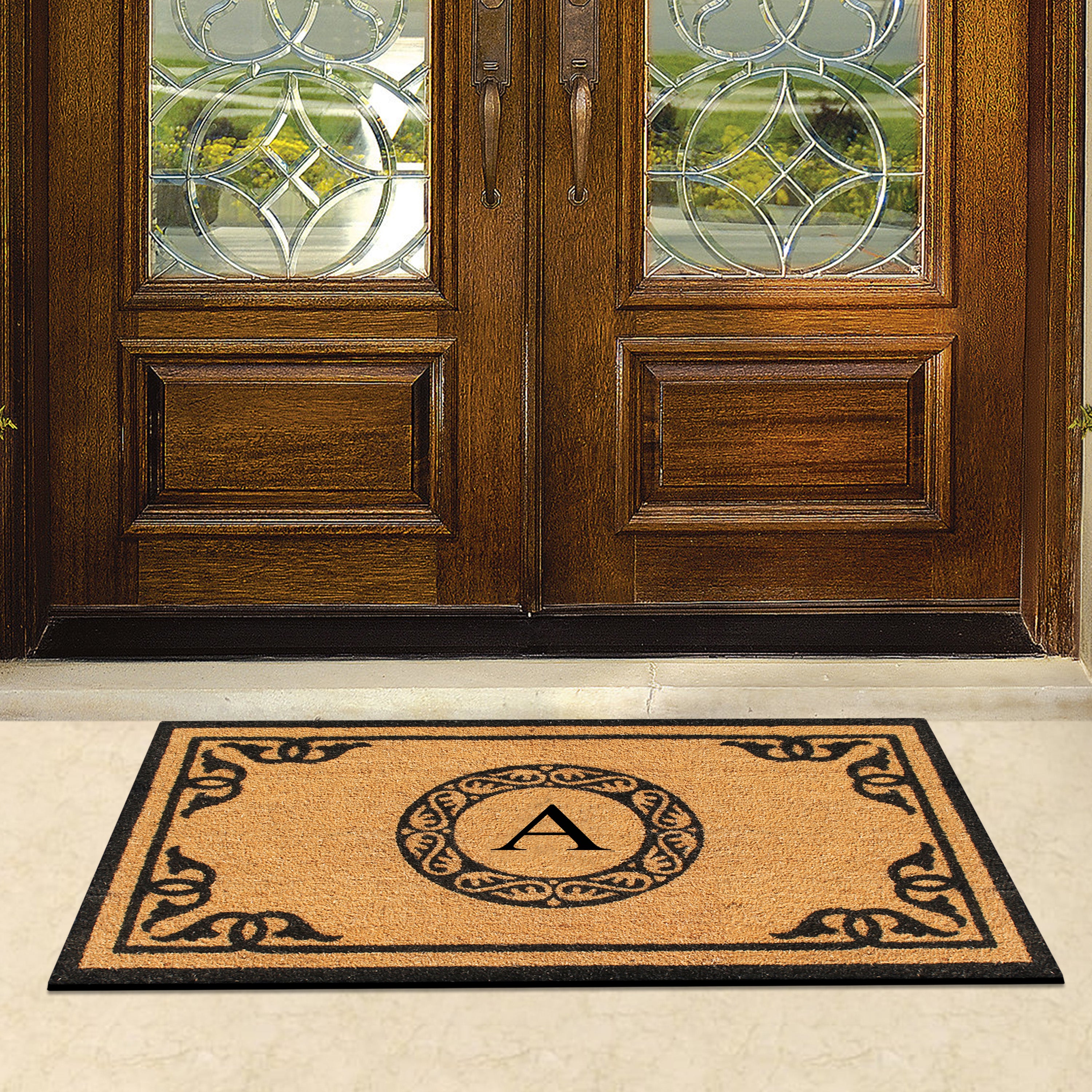 A1HC Personalized Monogram Coir Door Mat – Front Door Mat with Decorative Border, PVC Backing Outdoor Entryway Doormat