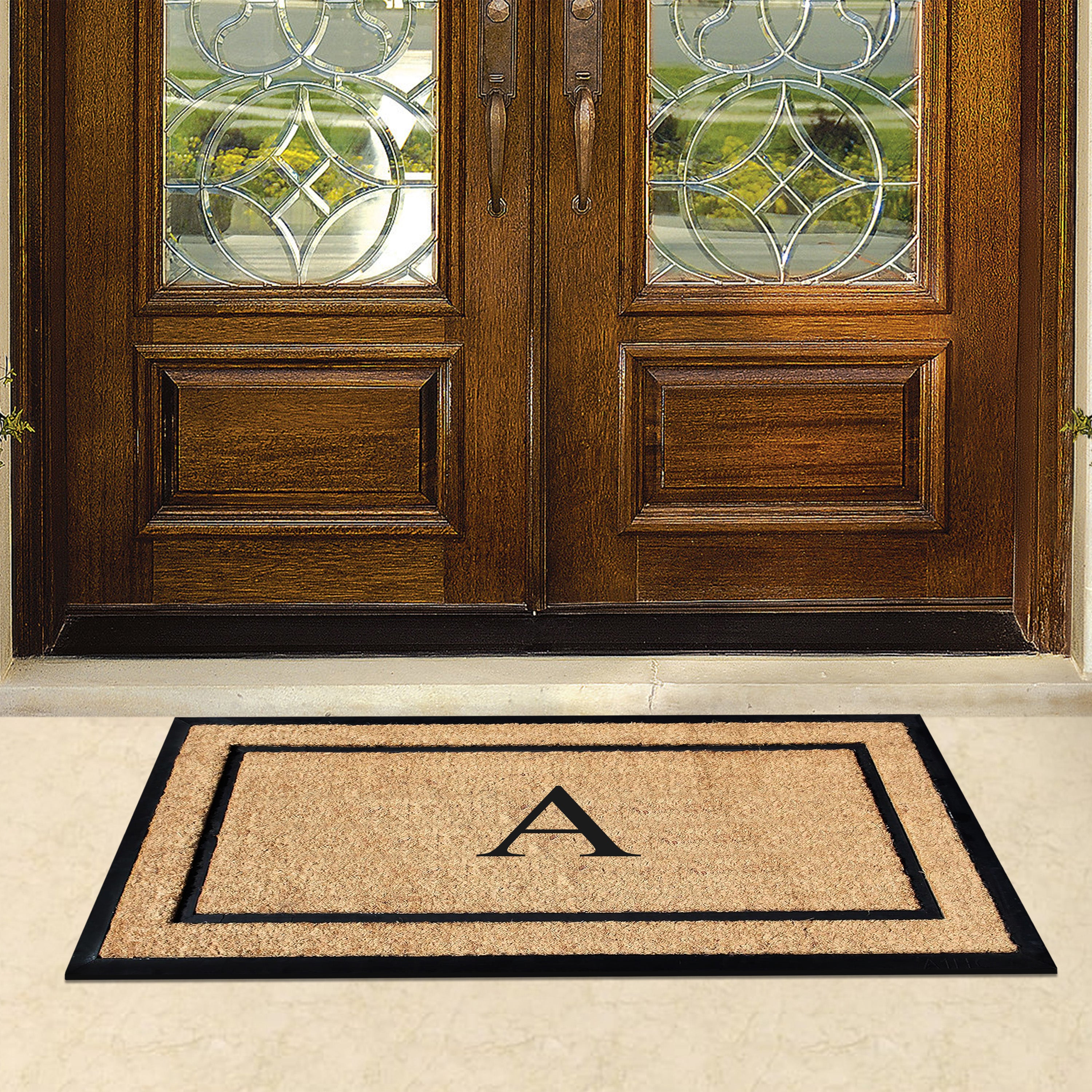 Custom coir doormat with black border pattern
