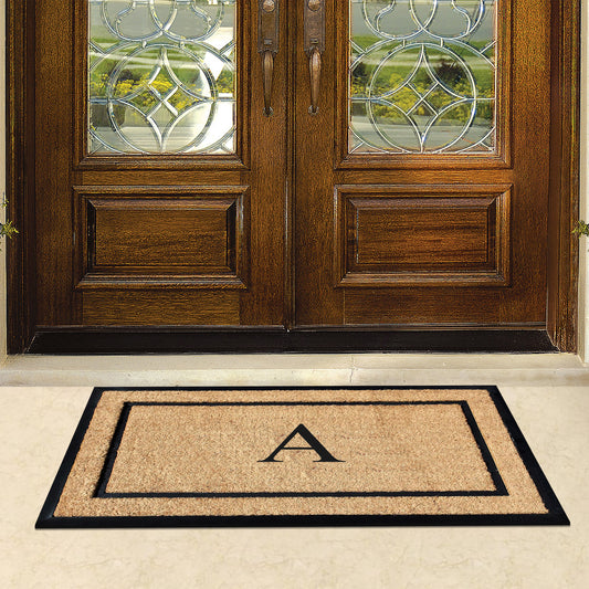 Custom coir doormat with black border pattern