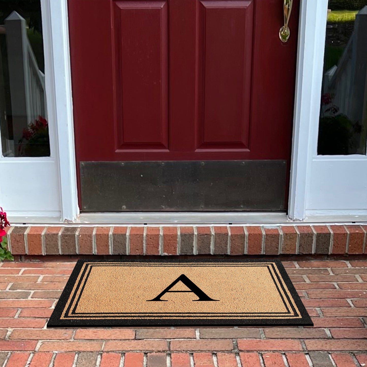 A1HC Personalized Monogram Coir Door Mat – Front Door Mat with Border Design, PVC Backing Outdoor Entryway Doormat