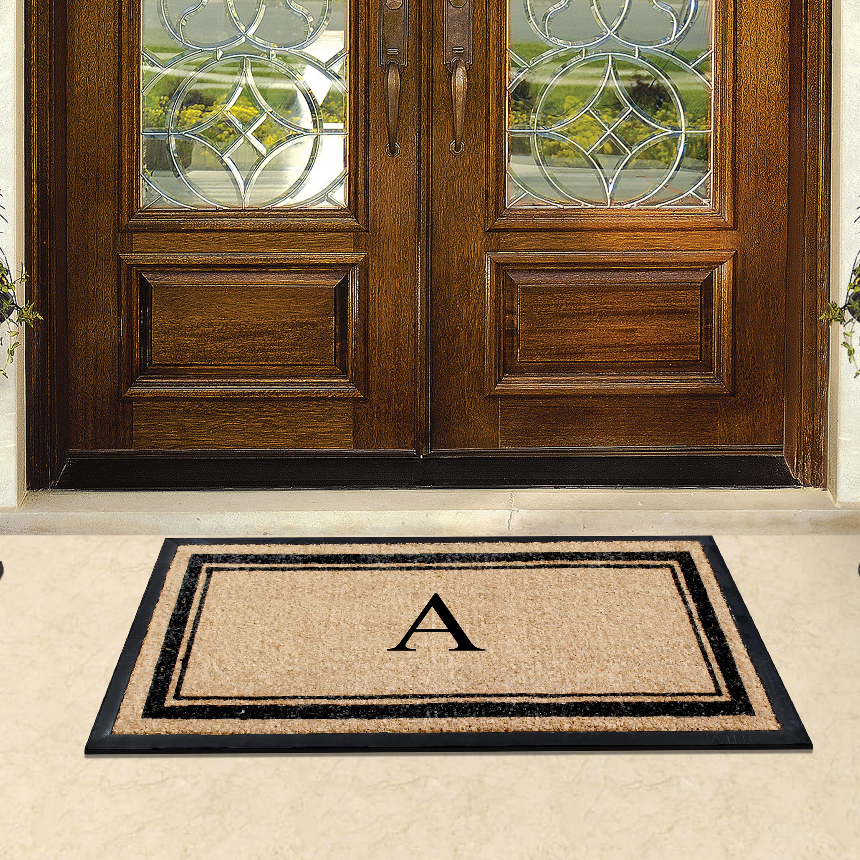 A1HC Luxury Monogrammed Natural Coir Doormat with Heavy-Duty Rubber Border