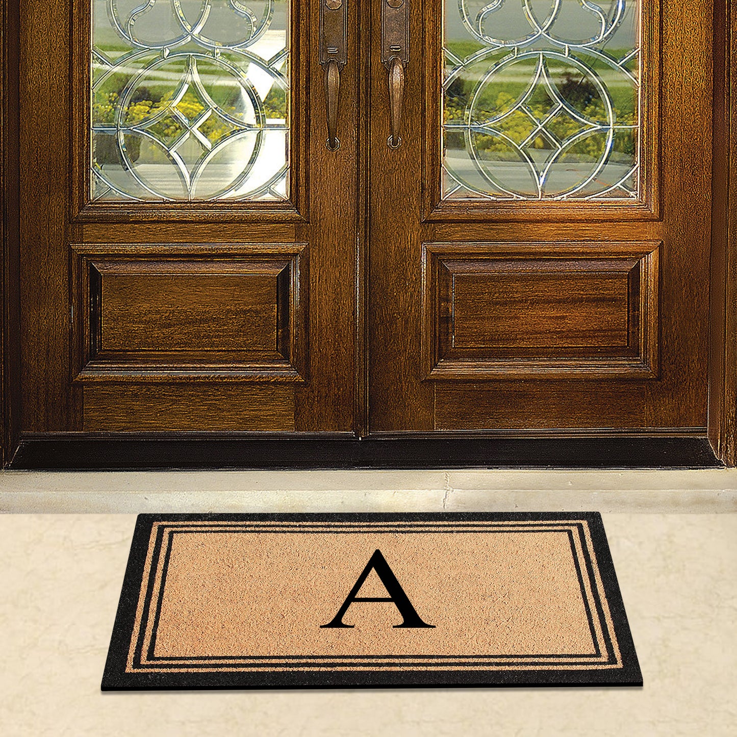 A1HC Personalized Monogram Coir Door Mat – Front Door Mat with Border Design, PVC Backing Outdoor Entryway Doormat