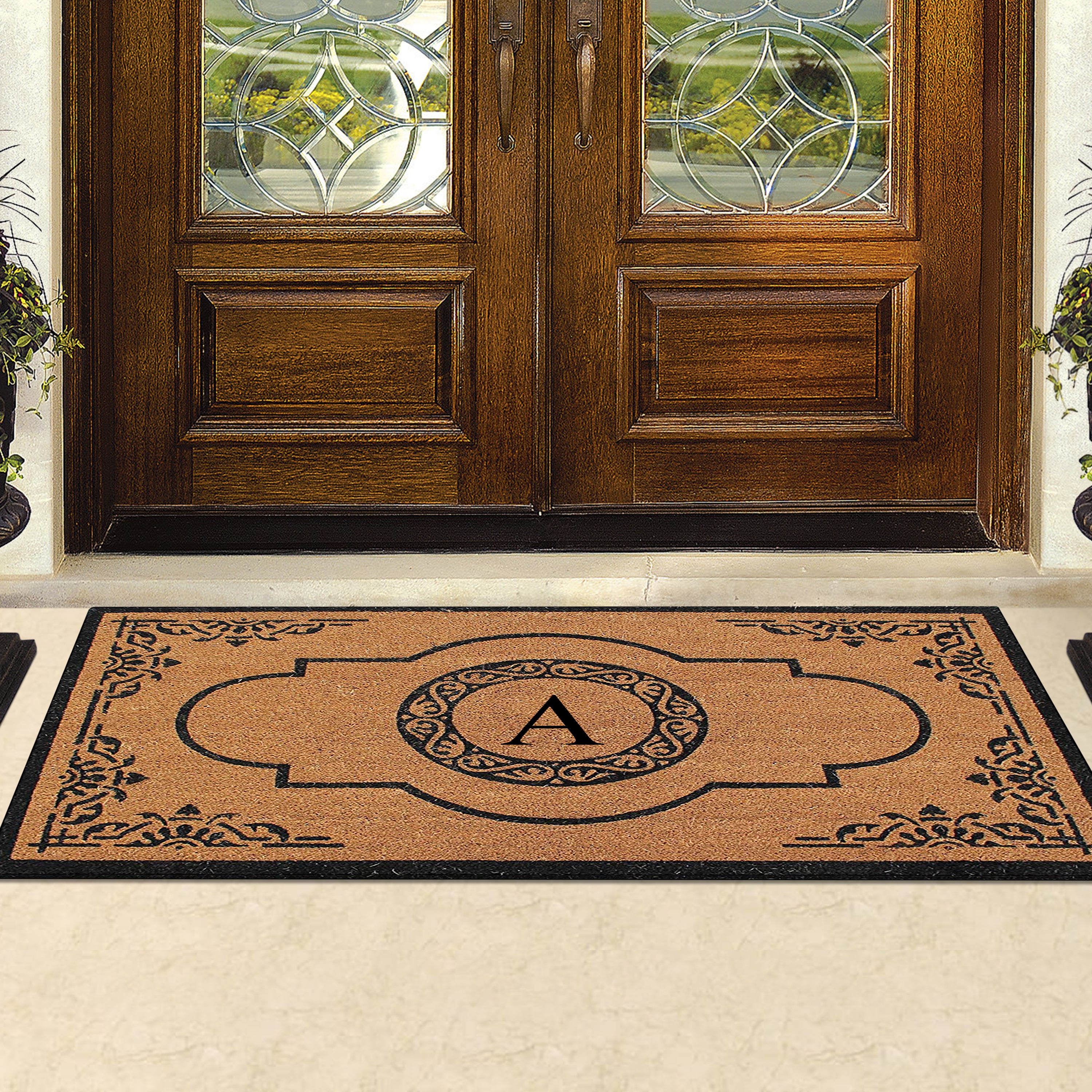 A1HC Personalized Monogram Coir Door Mat – Front Door Mat with Decorative Frame Design, PVC Backing Outdoor Entryway Doormat