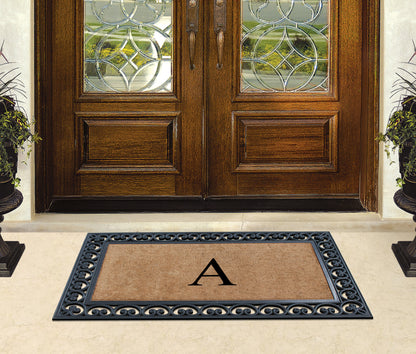 A1HC Natural Rubber & Coir 30x48, Monogrammed Doormat For Outdoor Entrance, Anti-Shed Treated Mat
