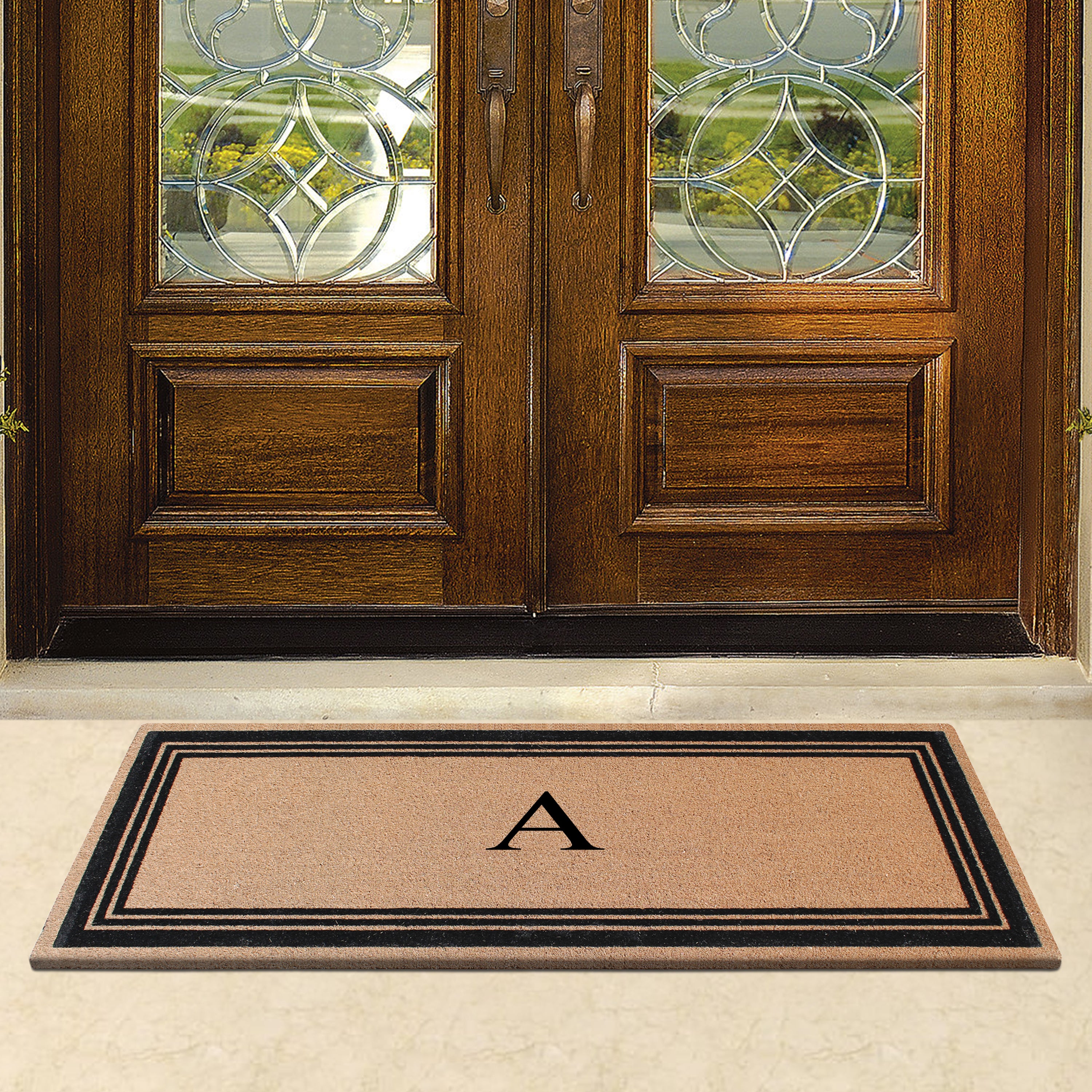 A1HC Personalized Monogrammed Coir Doormat – Classic Border Coco Fiber Outdoor Front Door Mat