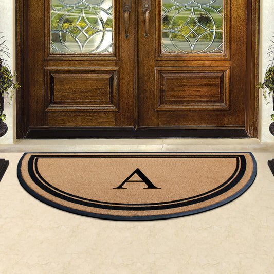 Monogrammed coir doormat with black rubber border