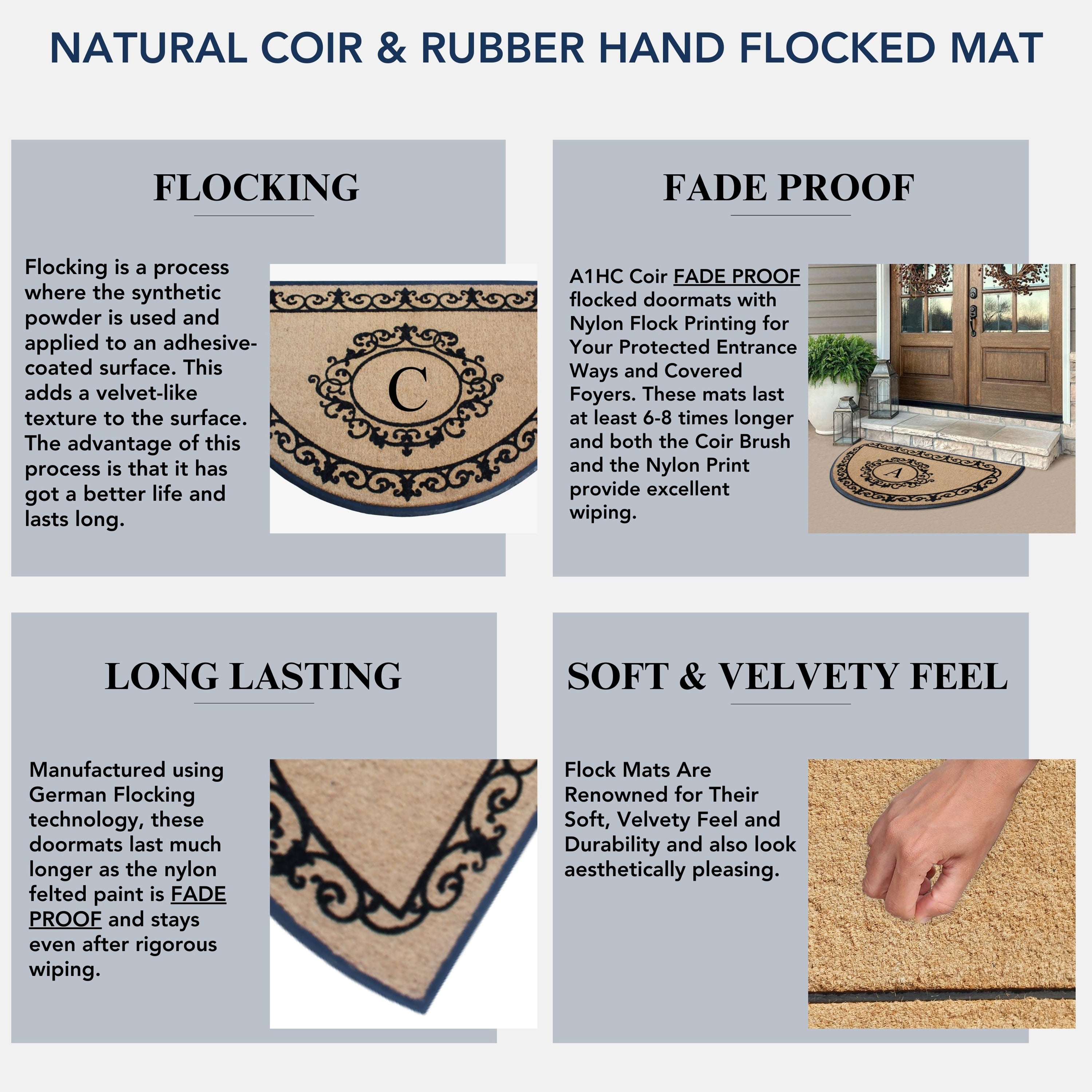 A1HC Personalized Half Moon Rubber Coir Door Mat 36 x 72 – Monogram Front Door Mat with Decorative Border Outdoor Entryway Mat