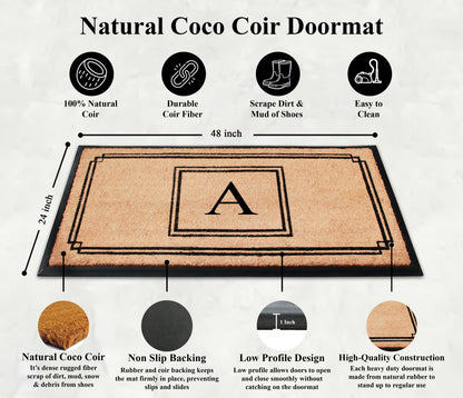 A1HC Natural Coir Monogrammed Heavy Duty Entrance Door Mat 24X48, Anti-Shed Treated Durable Doormat