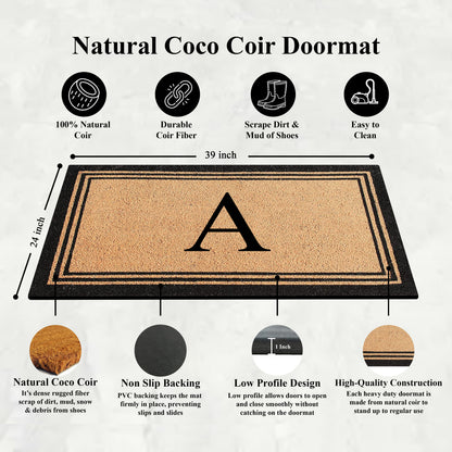 A1HC Personalized Monogram Coir Door Mat – Front Door Mat with Border Design, PVC Backing Outdoor Entryway Doormat