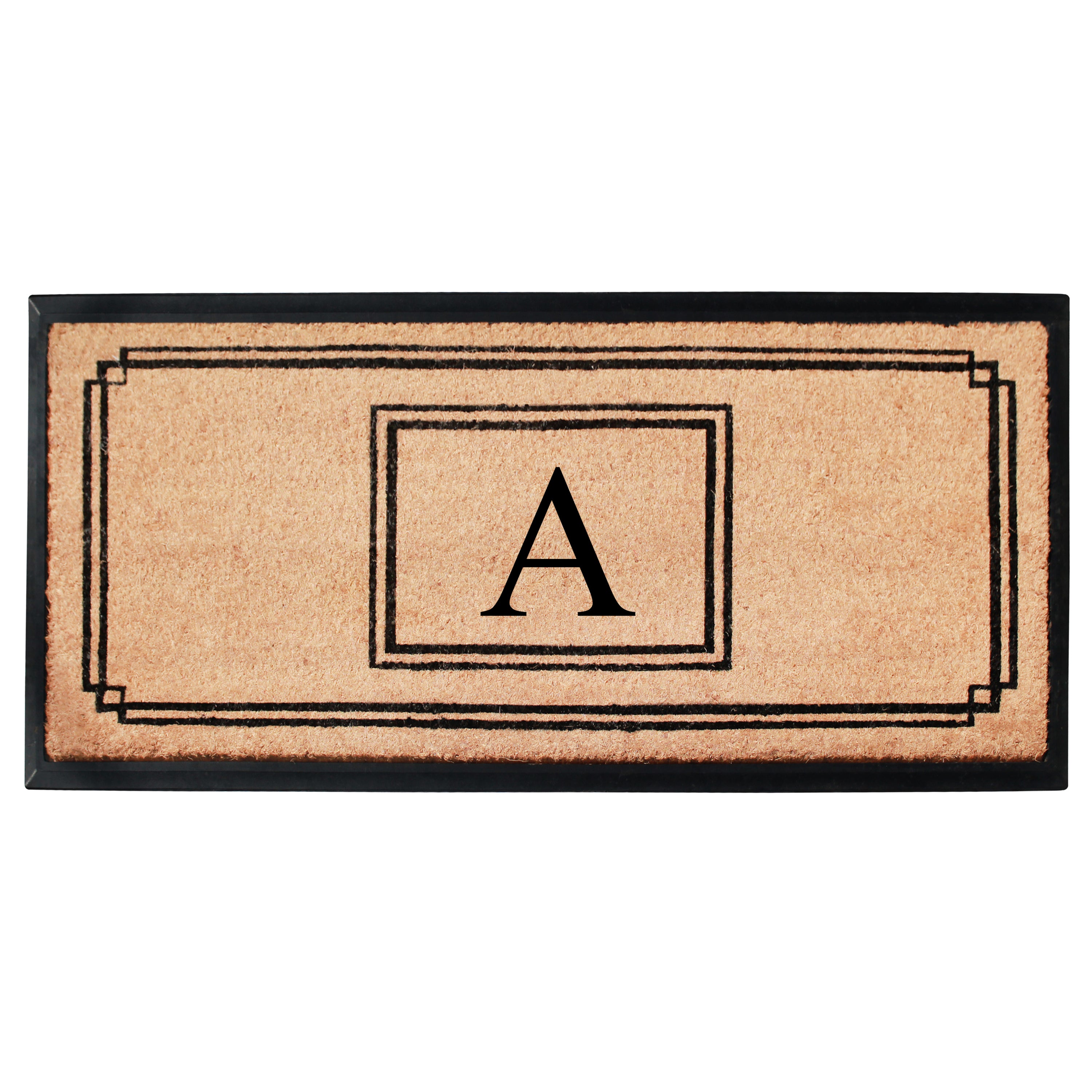 A1HC Personalized Monogram Coir Doormat 24" x 48" – Geometric Border Coco Fiber Outdoor Front Door Mat