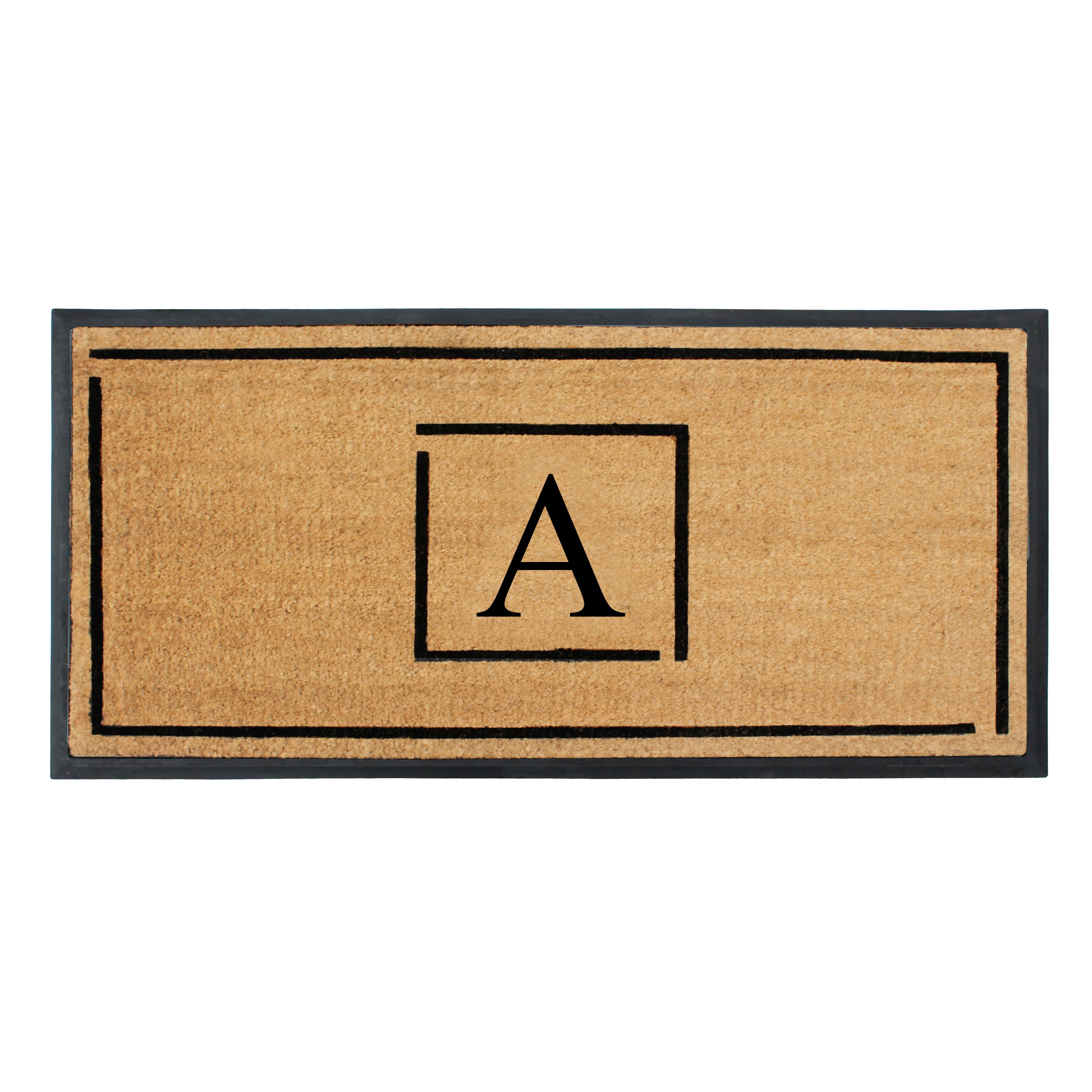 A1HC Personalized Monogram Coir Doormat 24" x 48" – Modern Square Border Coco Fiber Outdoor Front Door Mat