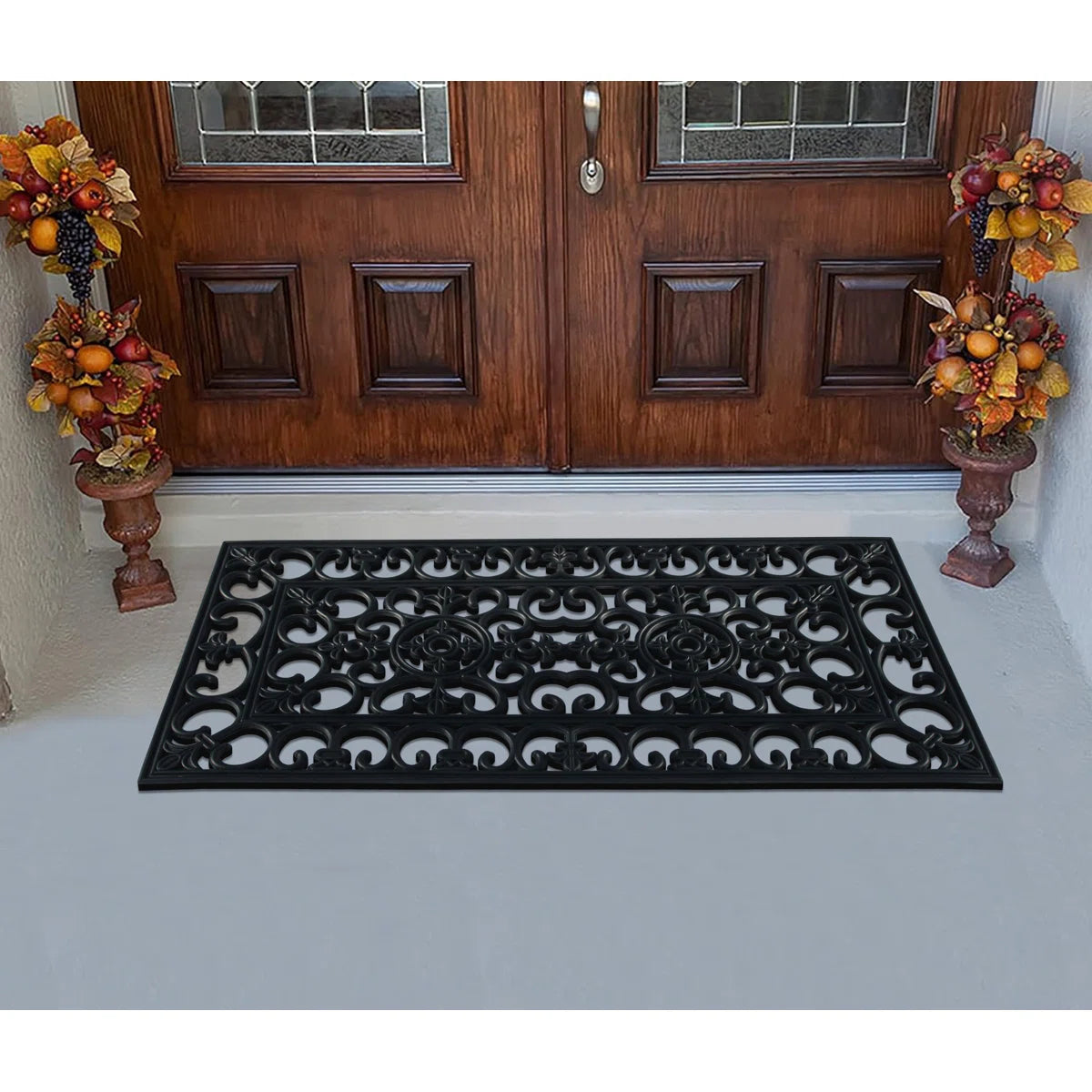 A1HC 100% Rubber Outdoor Doormat, Elegant Scrollwork, 24"x48", All-Weather, Slip-Resistant, Mats for Entryways