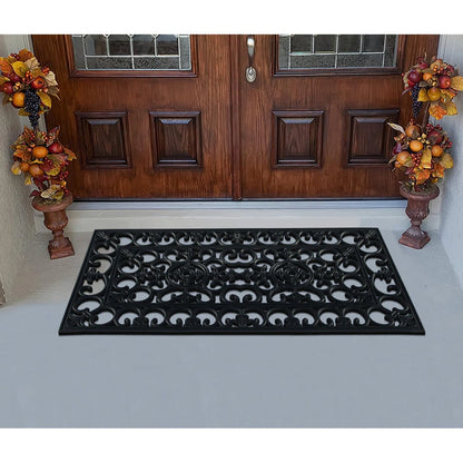 A1HC 100% Rubber Outdoor Doormat, Elegant Scrollwork, 24"x48", All-Weather, Slip-Resistant, Mats for Entryways