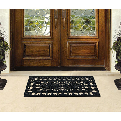 A1HC 100% Rubber Outdoor Doormat, Elegant Scrollwork, 24"x48", All-Weather, Slip-Resistant, Mats for Entryways